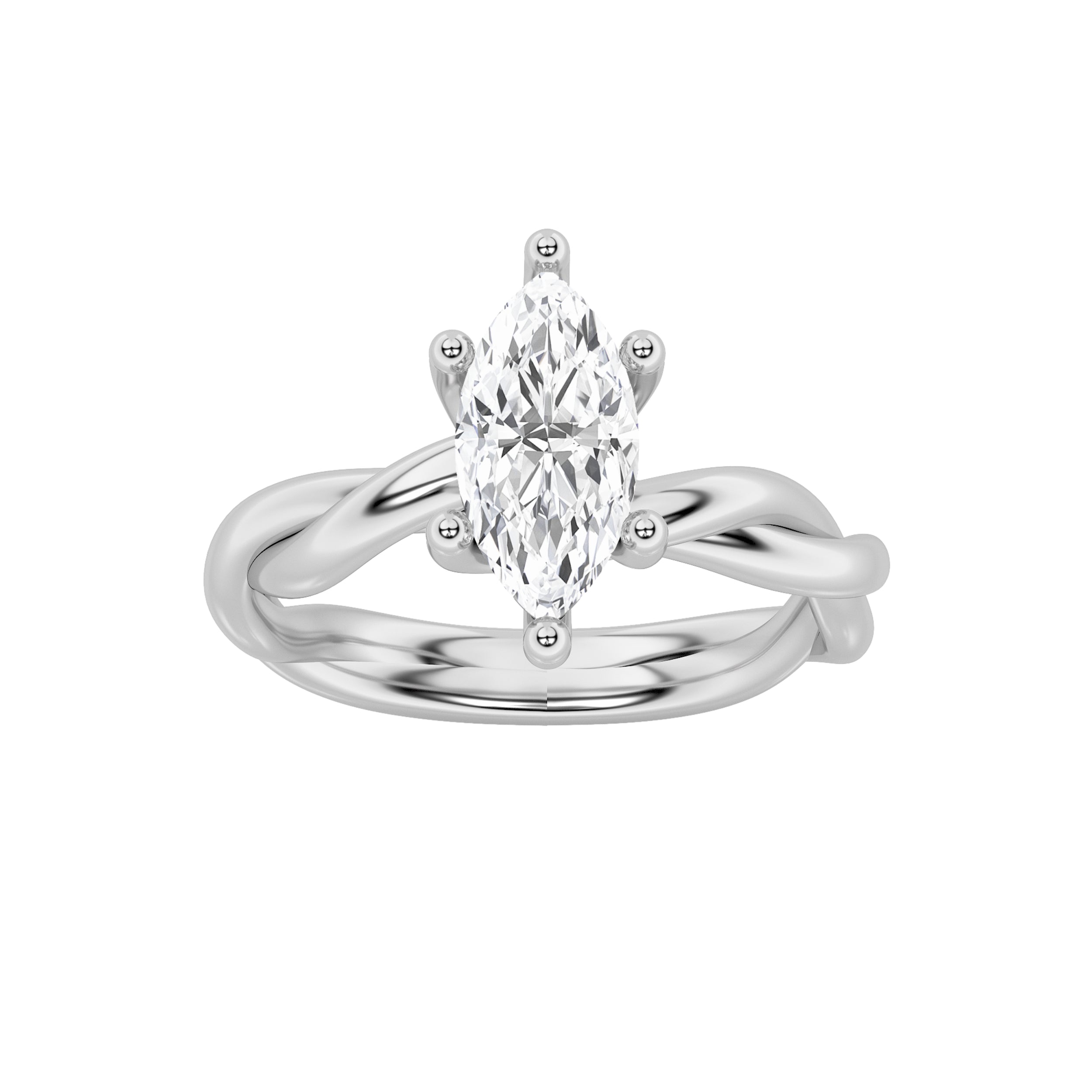 1Cttw Marquise Shaped Lab Grown Diamond (F/VS) Twisted Shank Solitaire Engagement Ring in 14K Gold