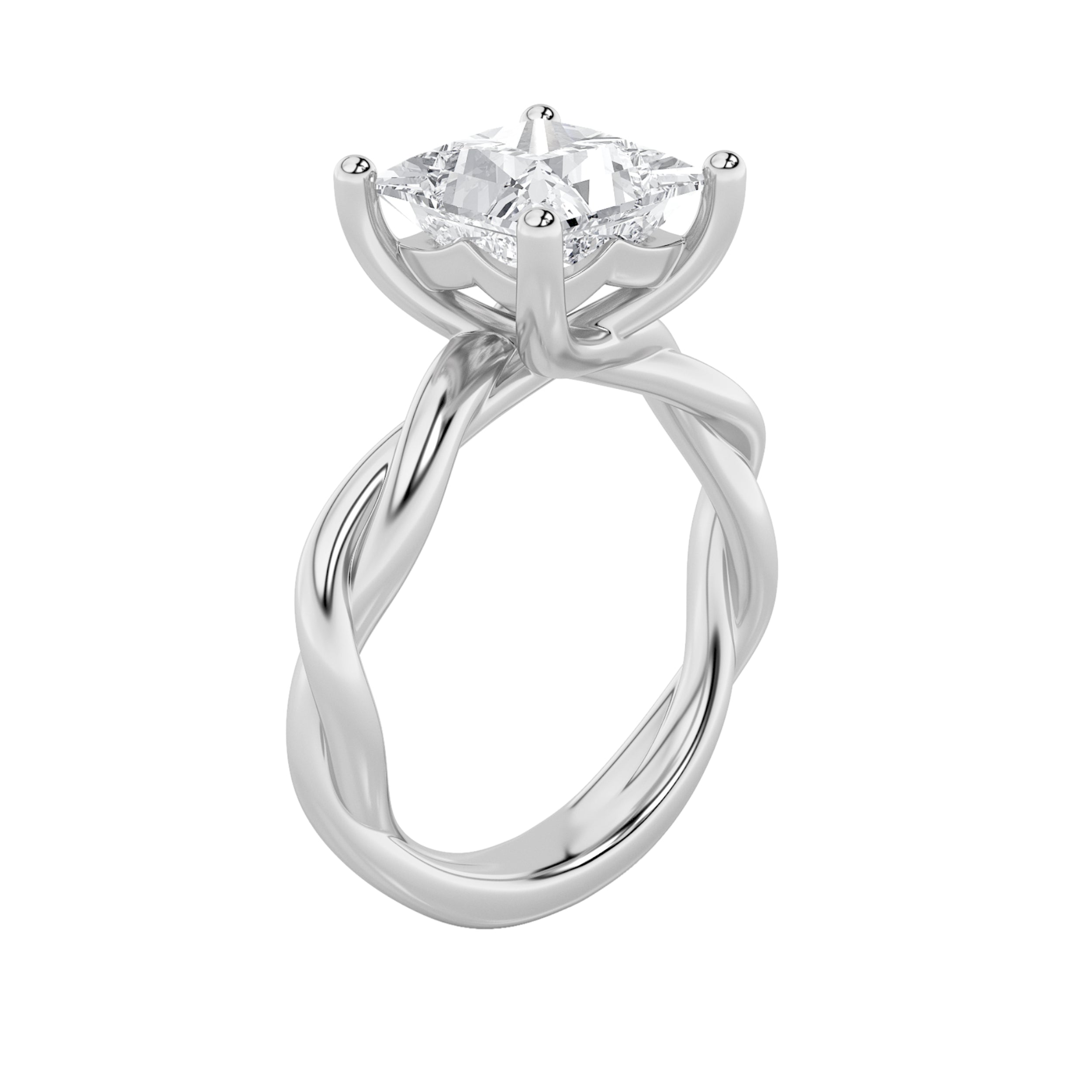 3Cttw Princess Shaped Lab Grown Diamond (F/VS) Twisted Shank Solitaire Engagement Ring in 14K Gold