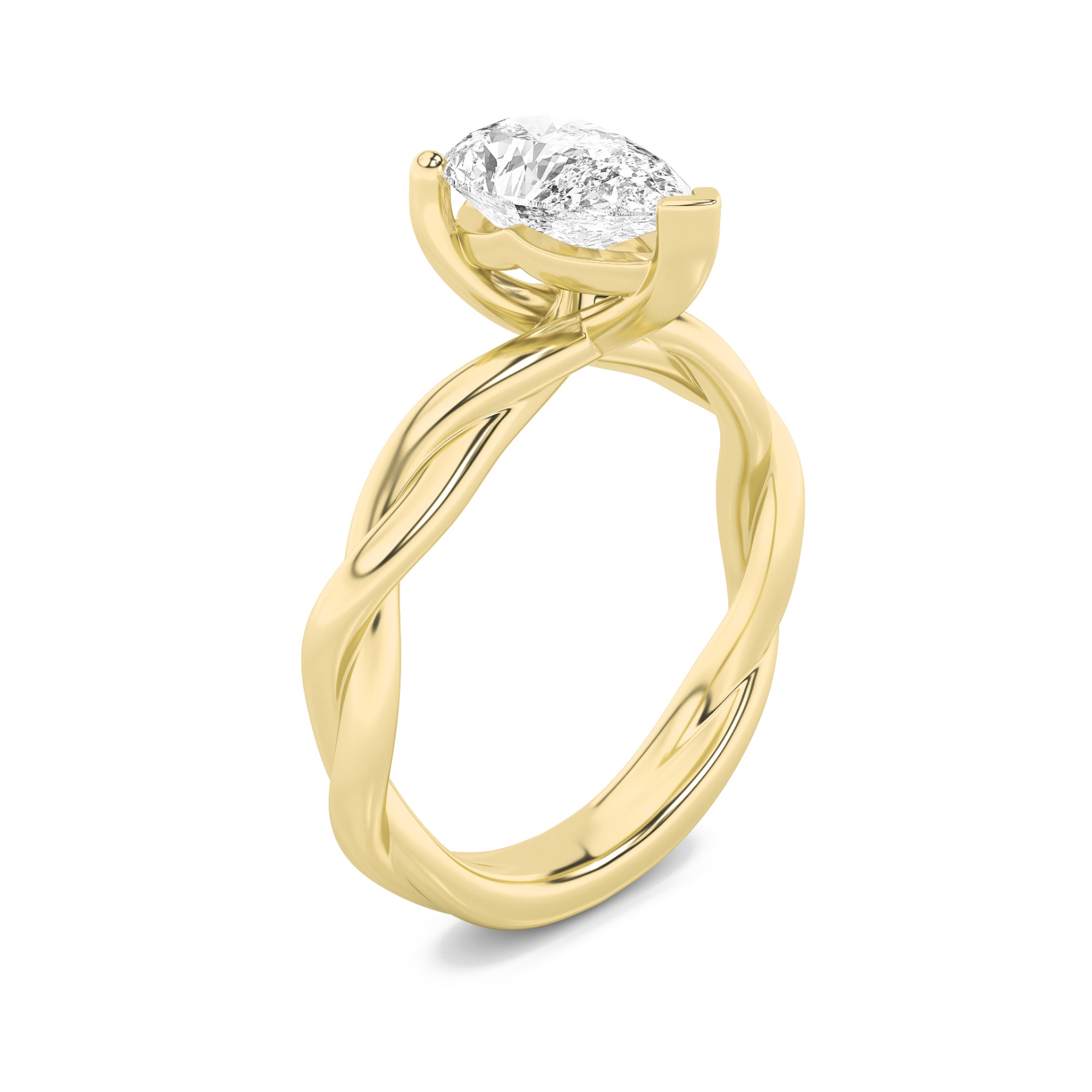 1Cttw Pear Shaped Lab Grown Diamond (F/VS) TwistedShank Solitaire Engagement Ring in 14K Gold