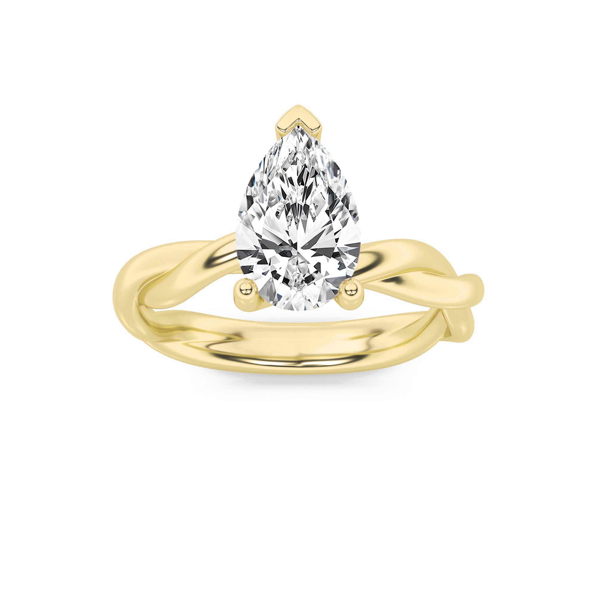 2Cttw Pear Shaped Lab Grown Diamond (F/VS) TwistedShank Solitaire Engagement Ring in 14K Gold