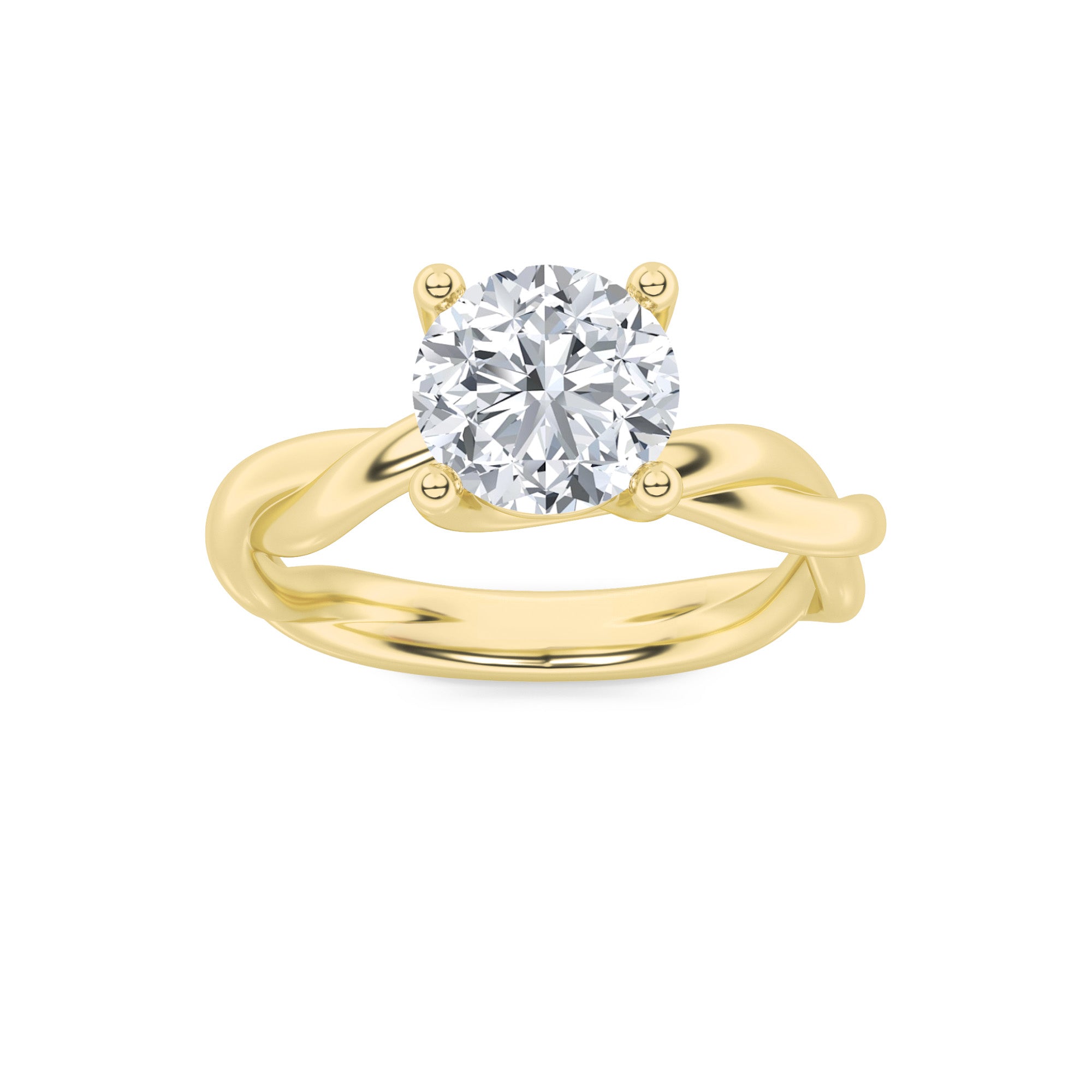2.5Cttw Round Shaped Lab Grown Diamond (F/VS) Twisted Shank Solitaire Engagement Ring in 14K Gold