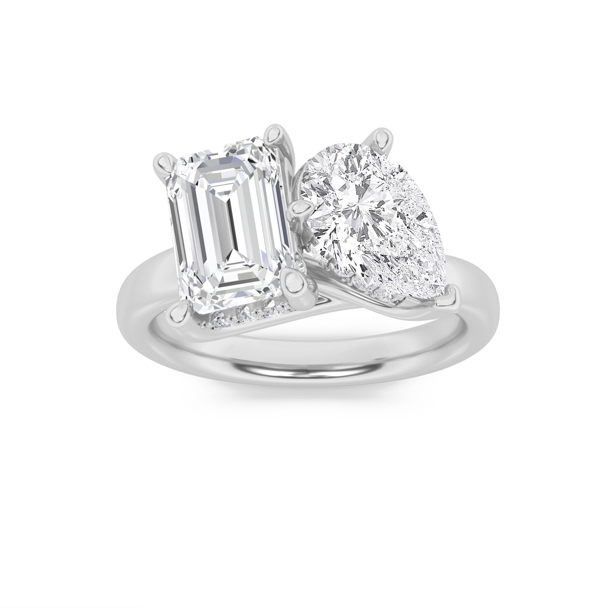 3Cttw Emerald Shaped Lab Grown Diamond (F/VS) Toiet Moi Engagement Ring in 14K Gold