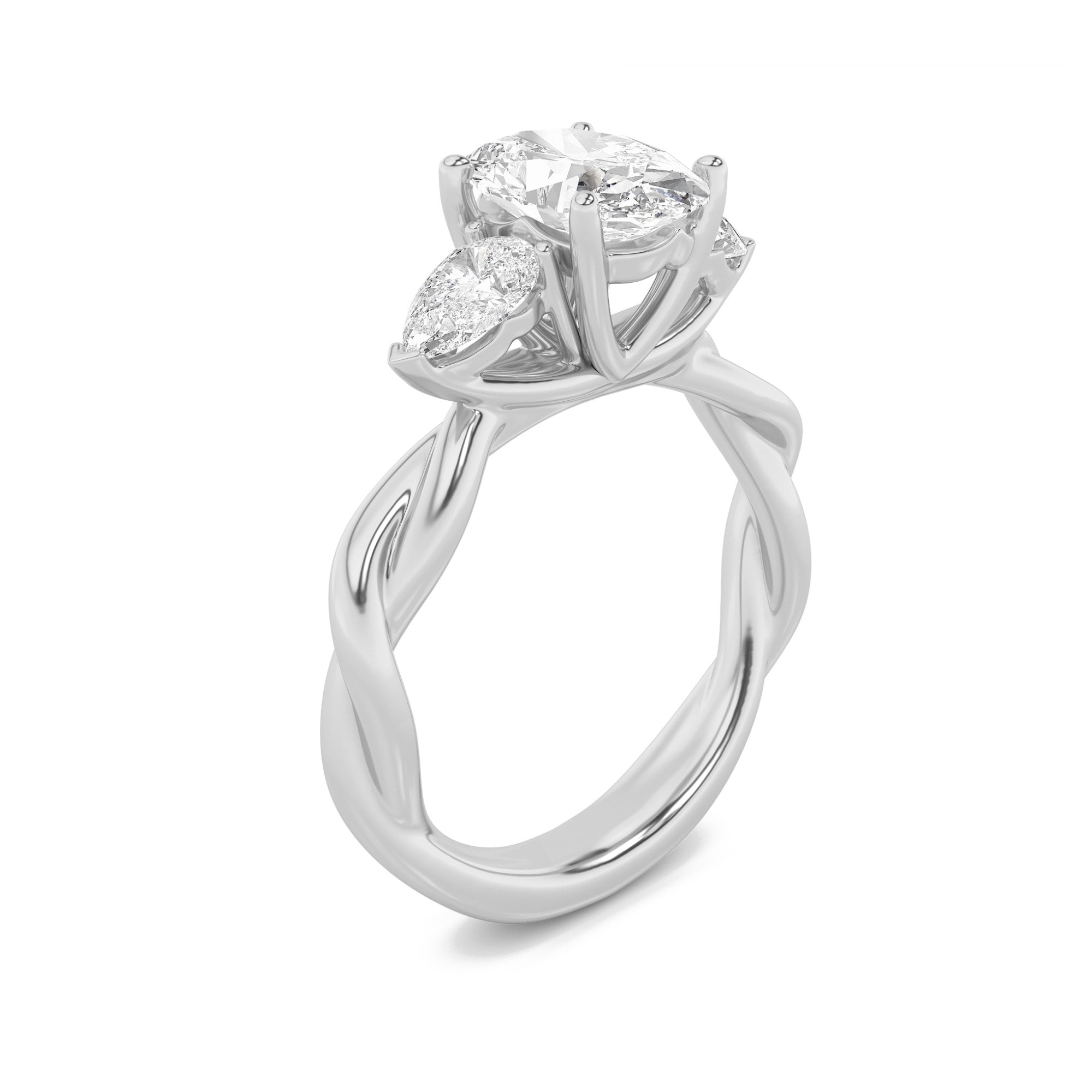 2Cttw Oval Shaped Lab Grown Diamond (F/VS) Three Stone Twisted Band Engagement Ring in 14K Gold