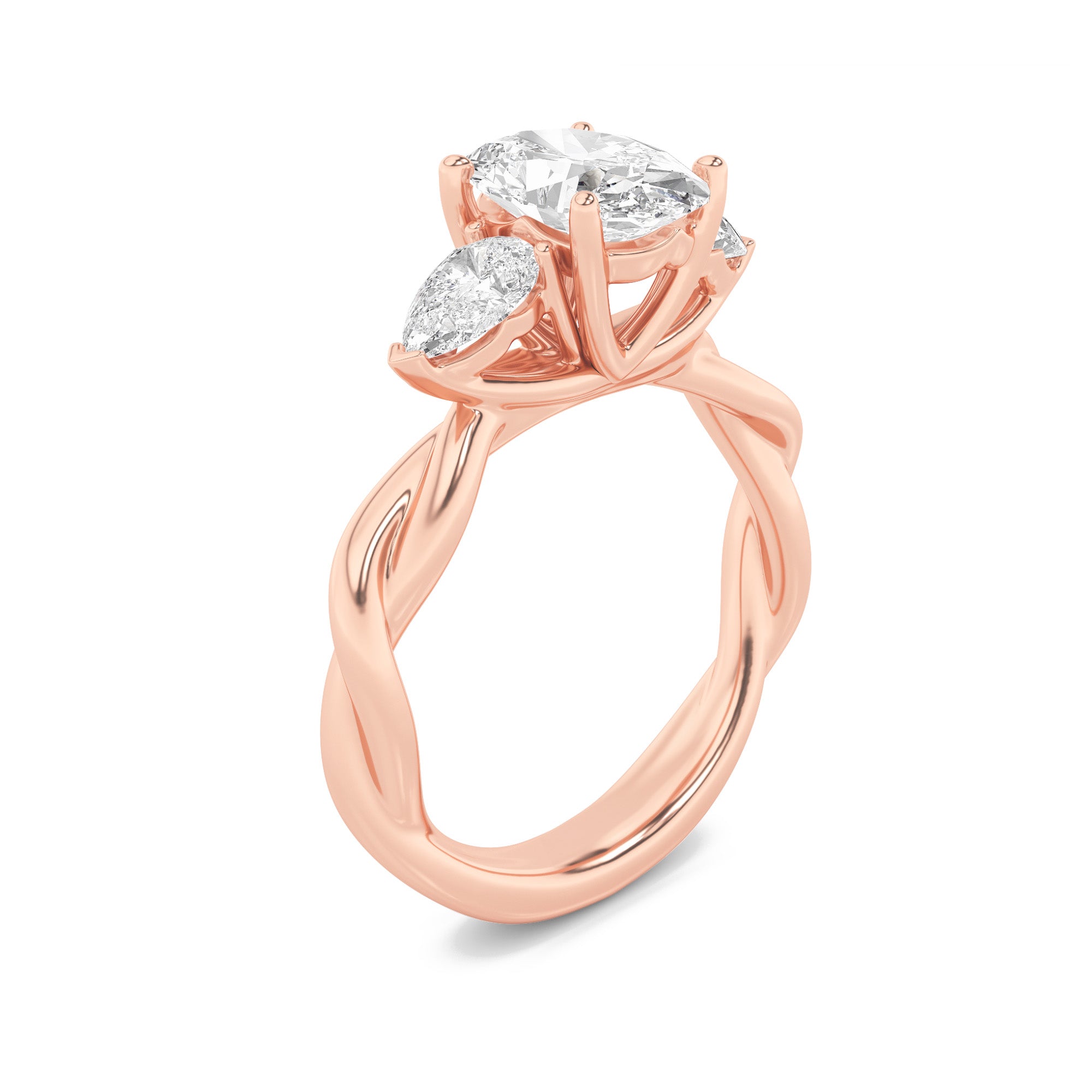 2Cttw Oval Shaped Lab Grown Diamond (F/VS) Three Stone Twisted Band Engagement Ring in 14K Gold