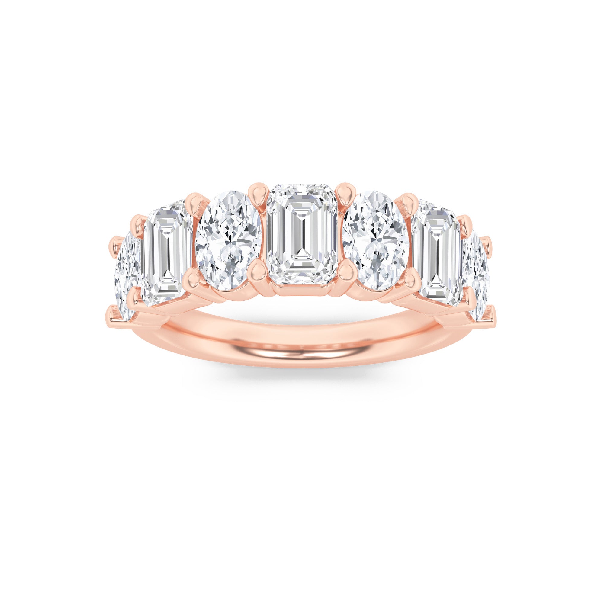 3Cttw Emerald Shaped Lab Grown Diamond (F/VS) Seven Stone Band Ring in 14K Gold
