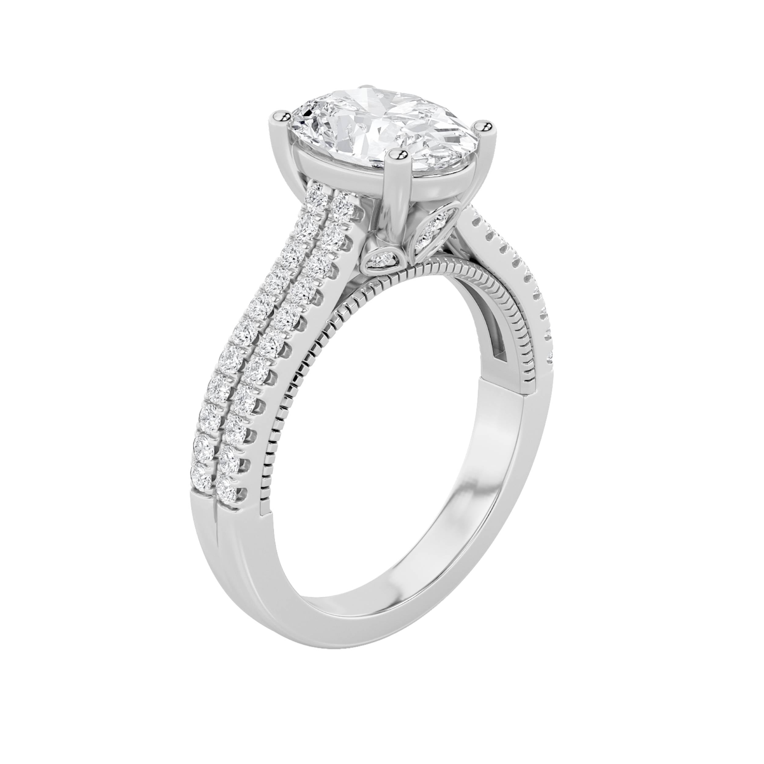 2Cttw Oval Shaped Lab Grown Diamond (F/VS) Two RowFancy Accented Engagement Ring in 14K Gold