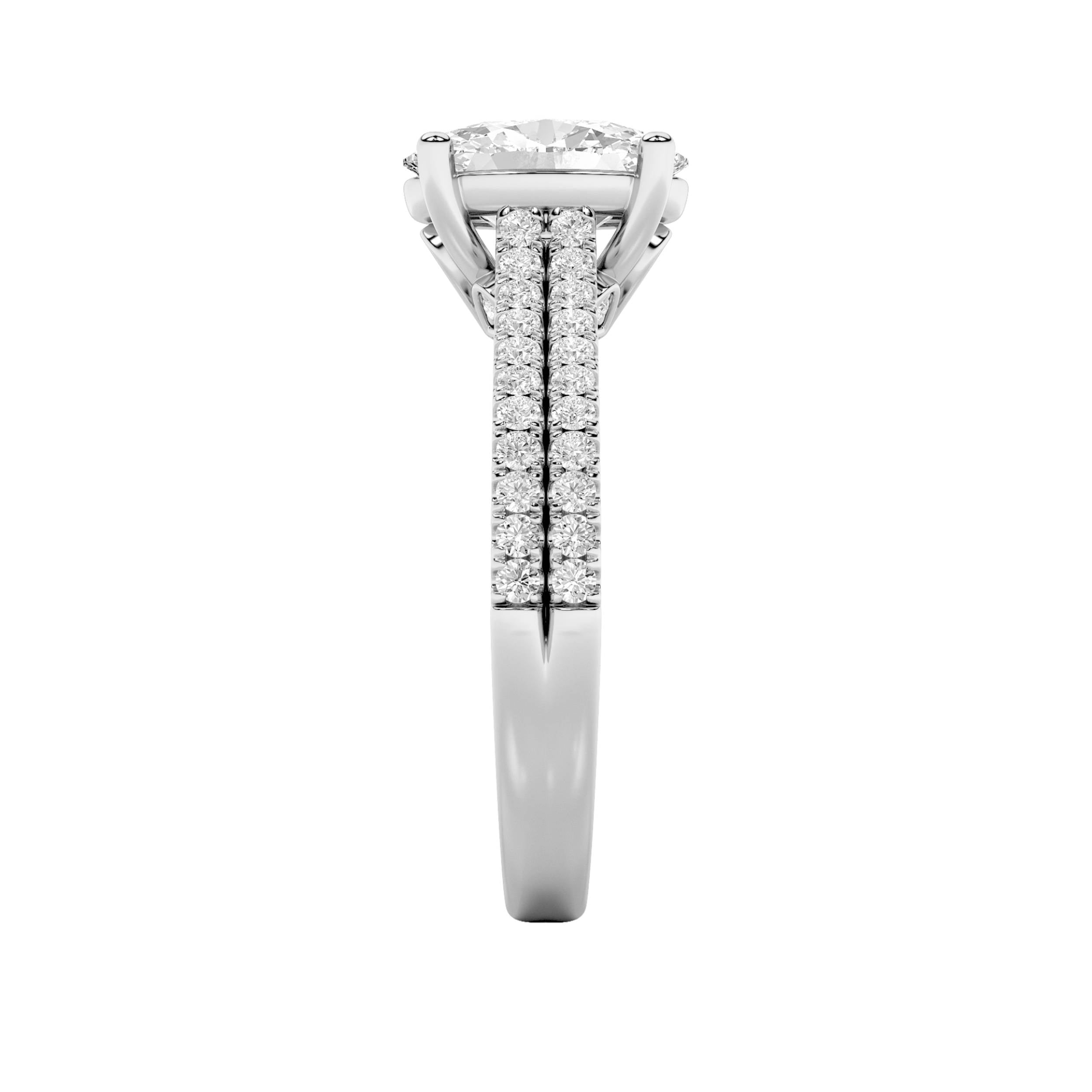 2Cttw Oval Shaped Lab Grown Diamond (F/VS) Two RowFancy Accented Engagement Ring in 14K Gold