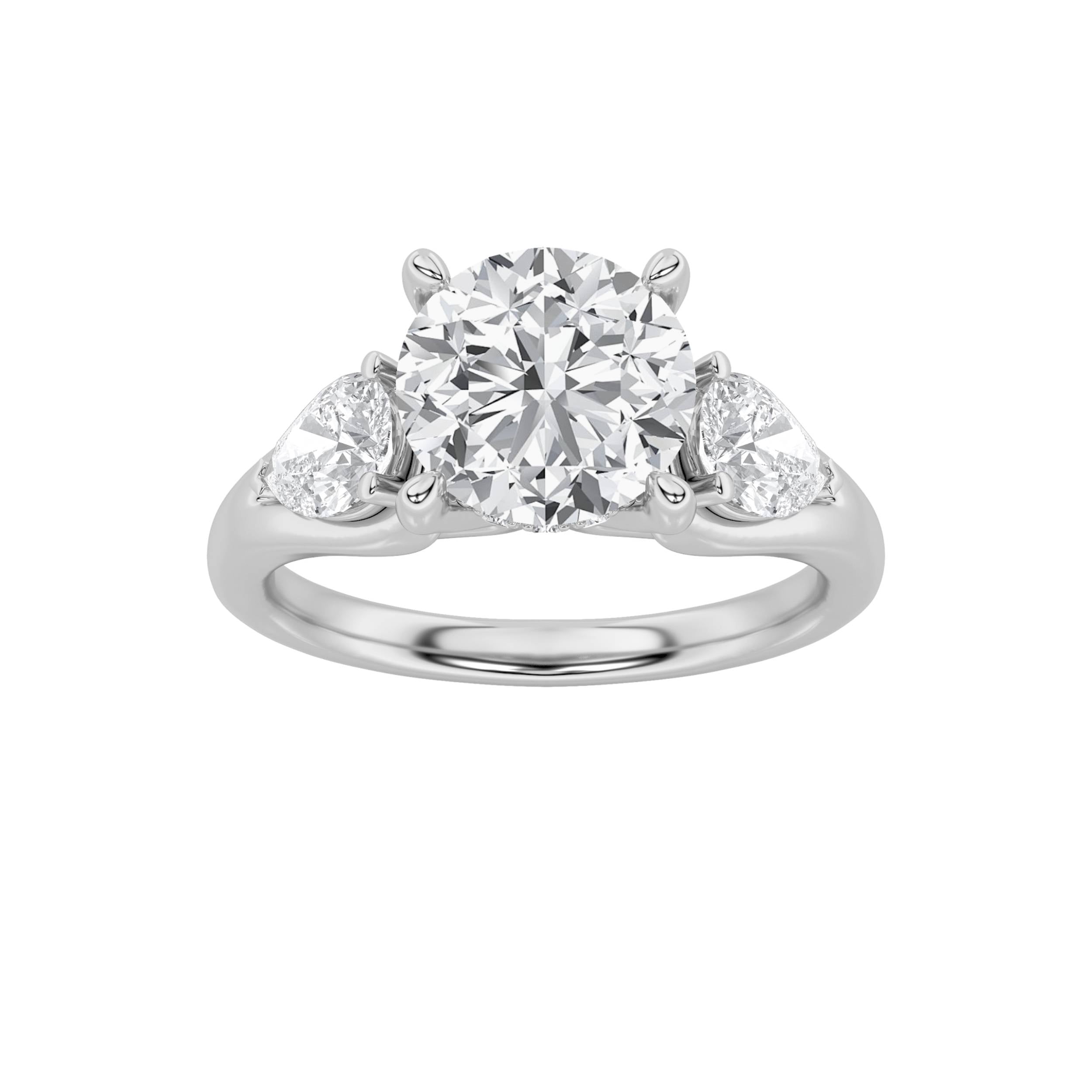 2Cttw Round Shaped Lab Grown Diamond (F/VS) Accented Three Stone Ring in 14K Gold
