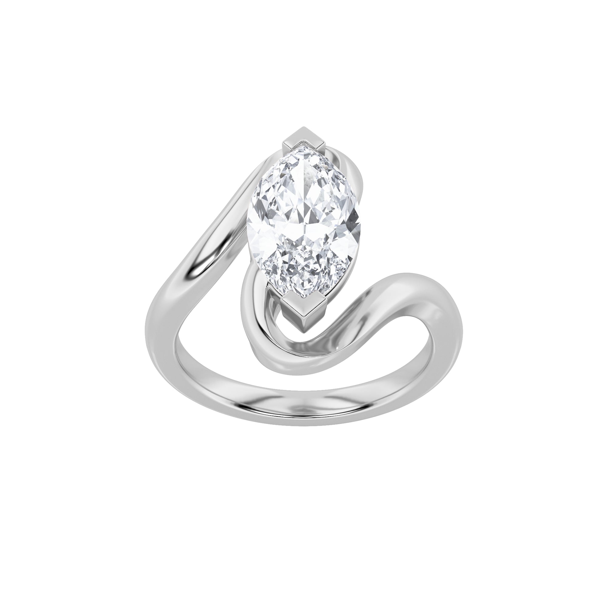 2Cttw Marquise Shaped Lab Grown Diamond (F/VS) Swirl Engagement Ring in 14K Gold