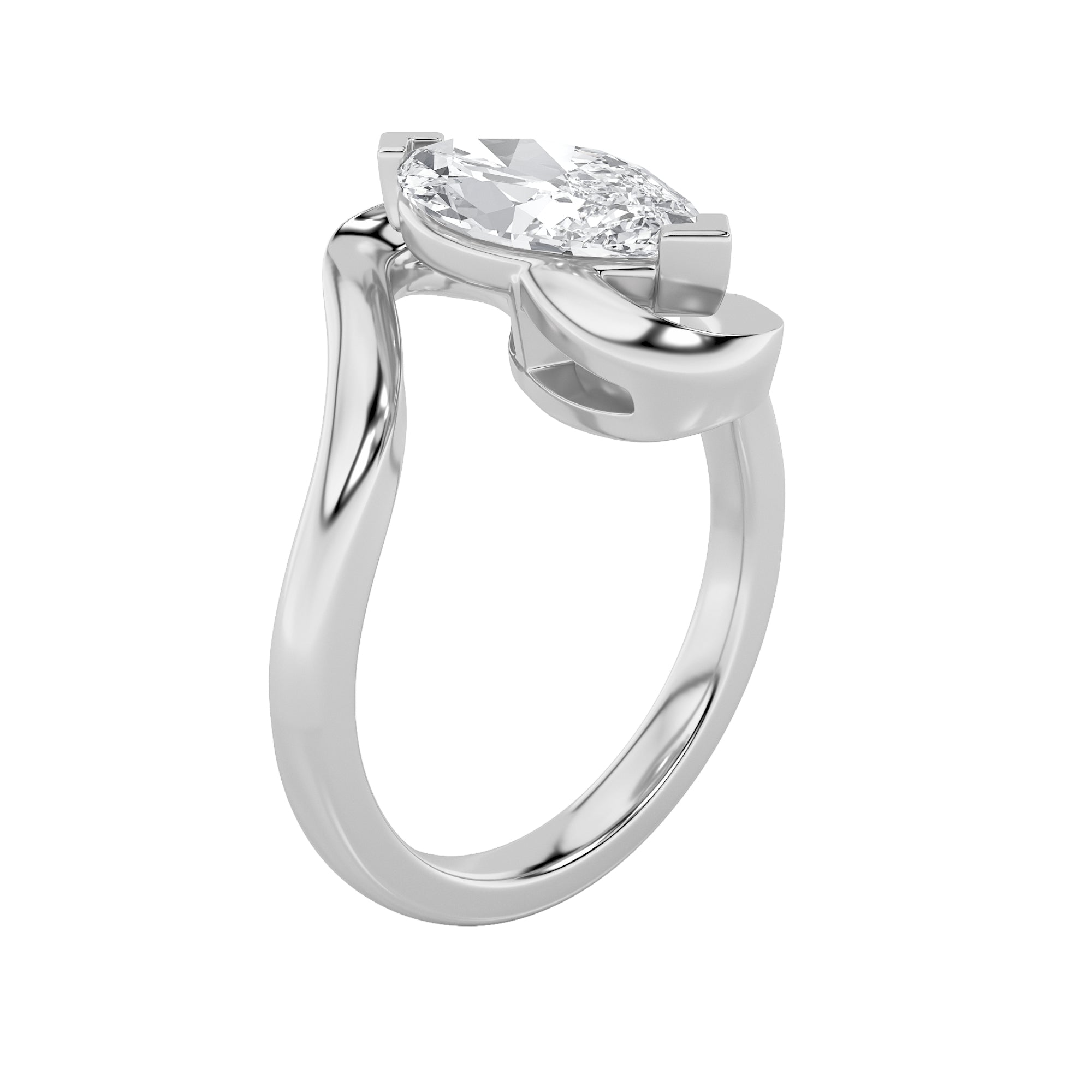 2Cttw Marquise Shaped Lab Grown Diamond (F/VS) Swirl Engagement Ring in 14K Gold