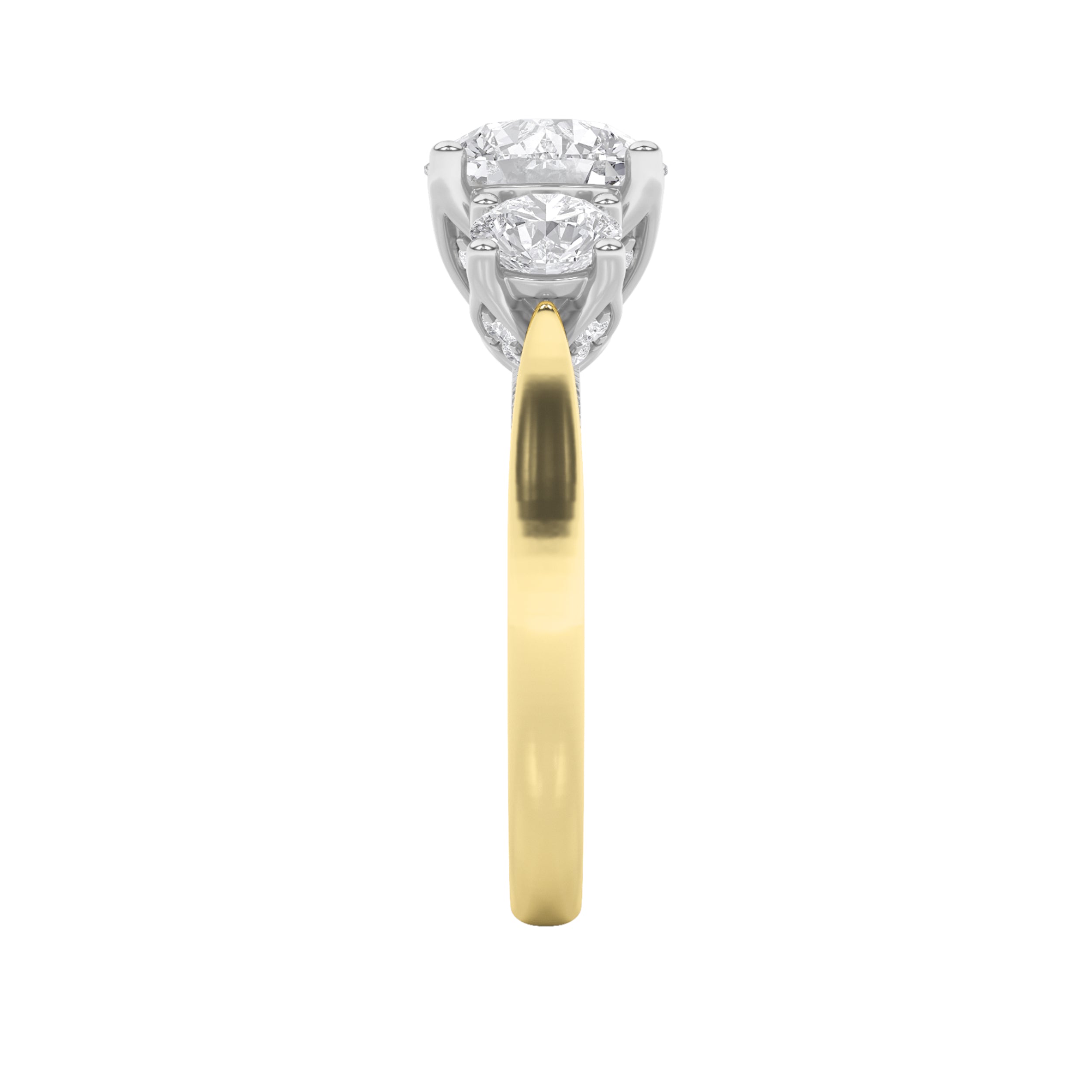 4Cttw Round Shaped Lab Grown Diamond (F/VS) Accented Three Stone Ring in 14K Gold