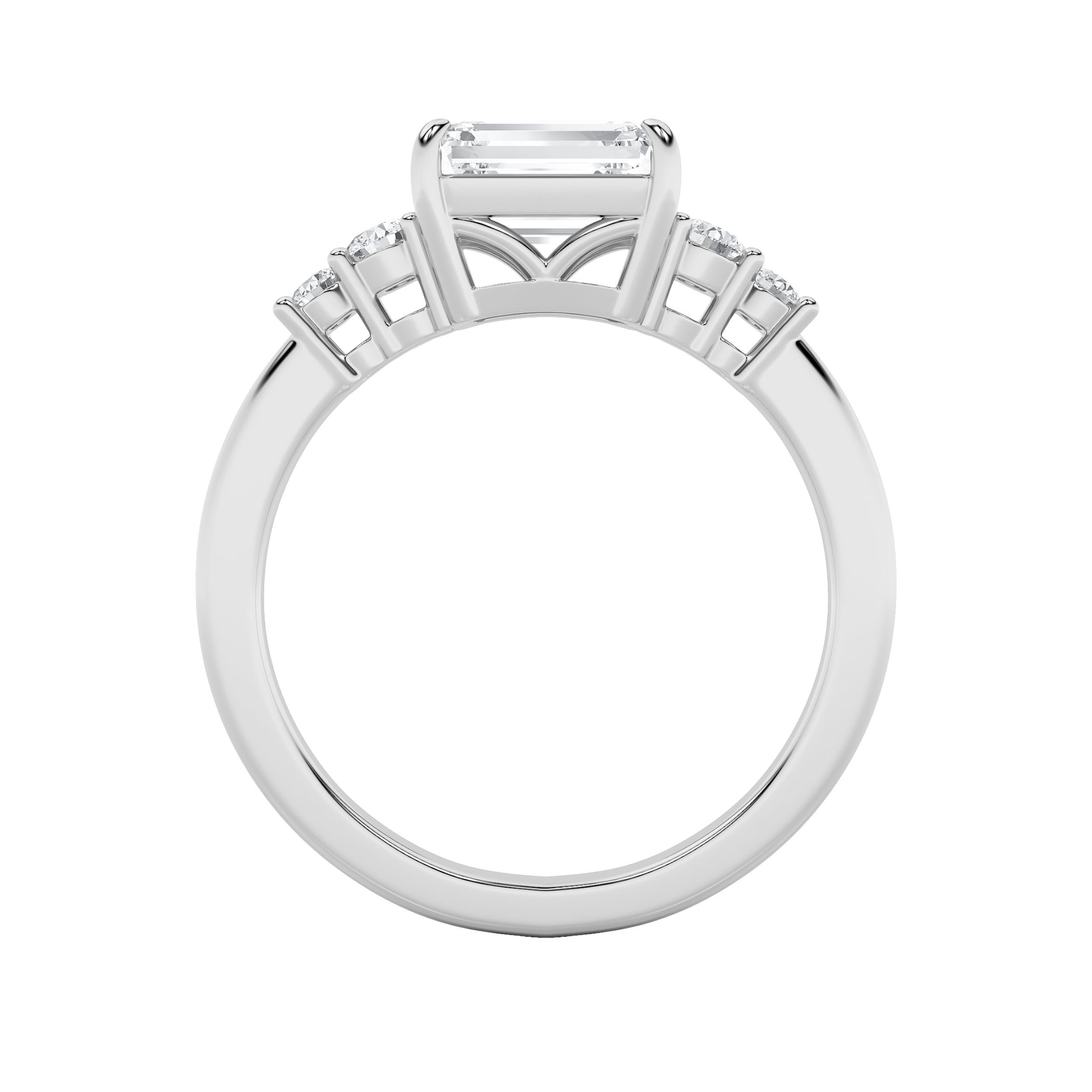 1.5Cttw Emerald Shaped Lab Grown Diamond (F/VS) East West Accented Three Stone Ring in 14K Gold