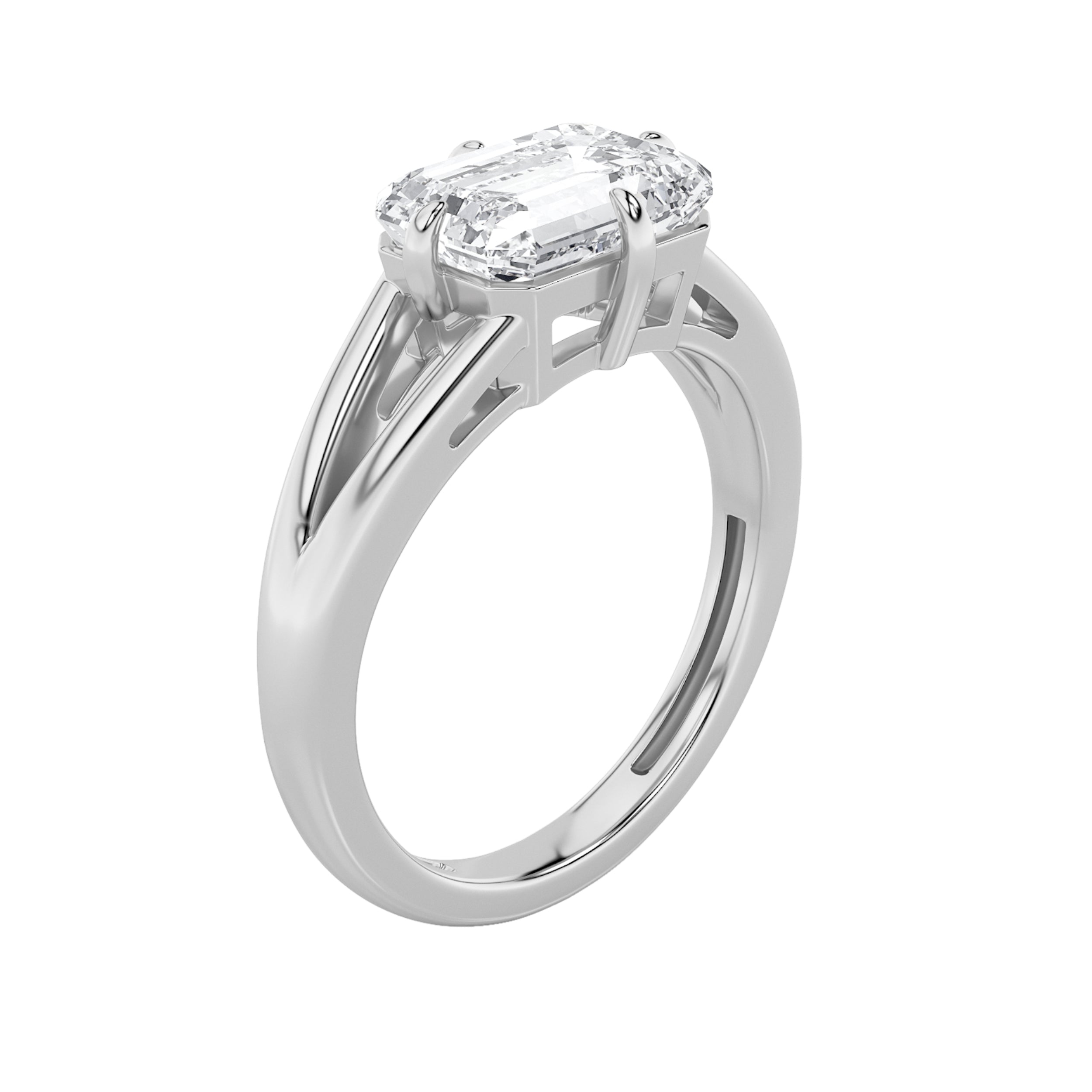 2.5Cttw Emerald Shaped Lab Grown Diamond (F/VS) East West Solitaire Ring in 14K Gold