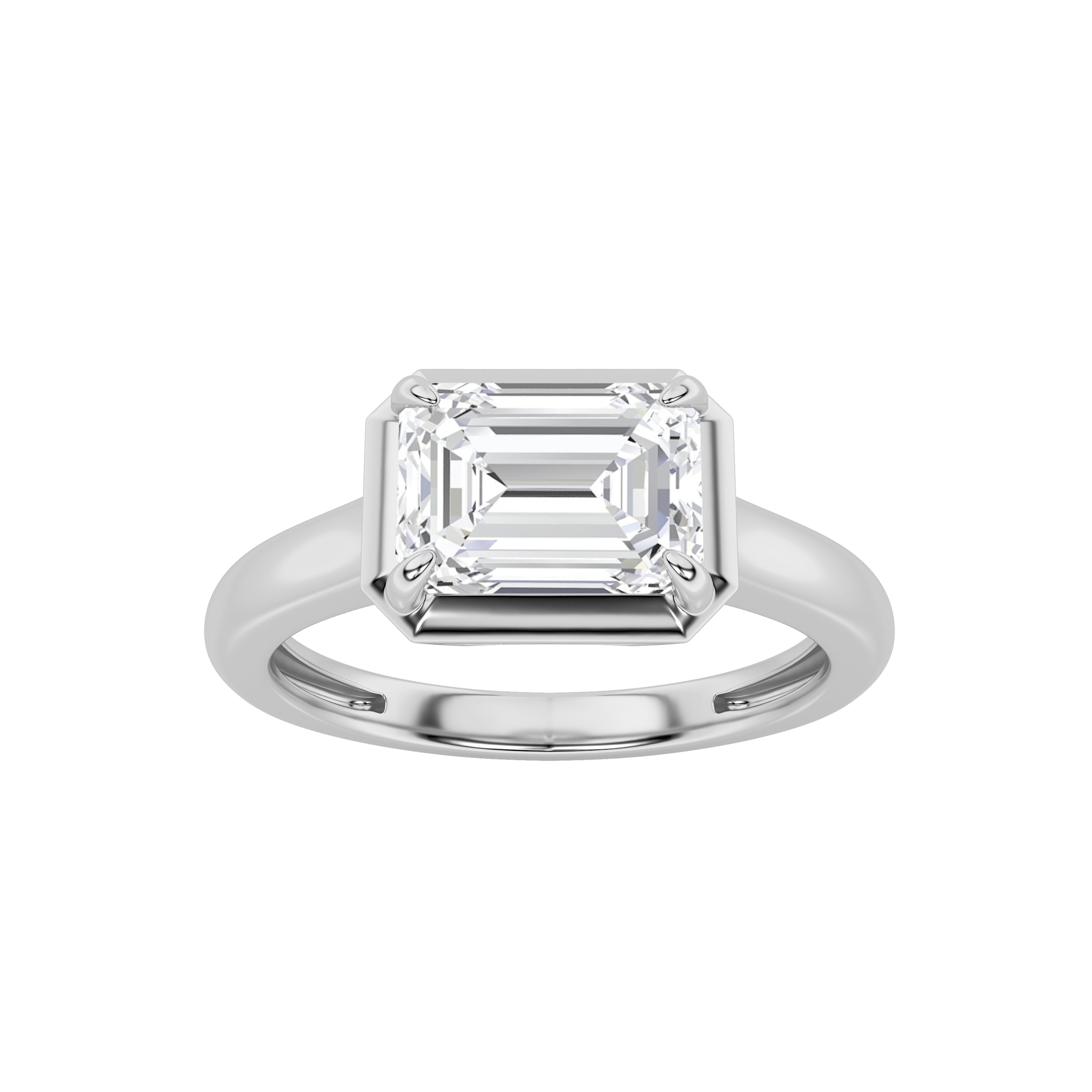 1.5Cttw Emerald Shaped Lab Grown Diamond (F/VS) East West Solitaire Ring in 14K Gold