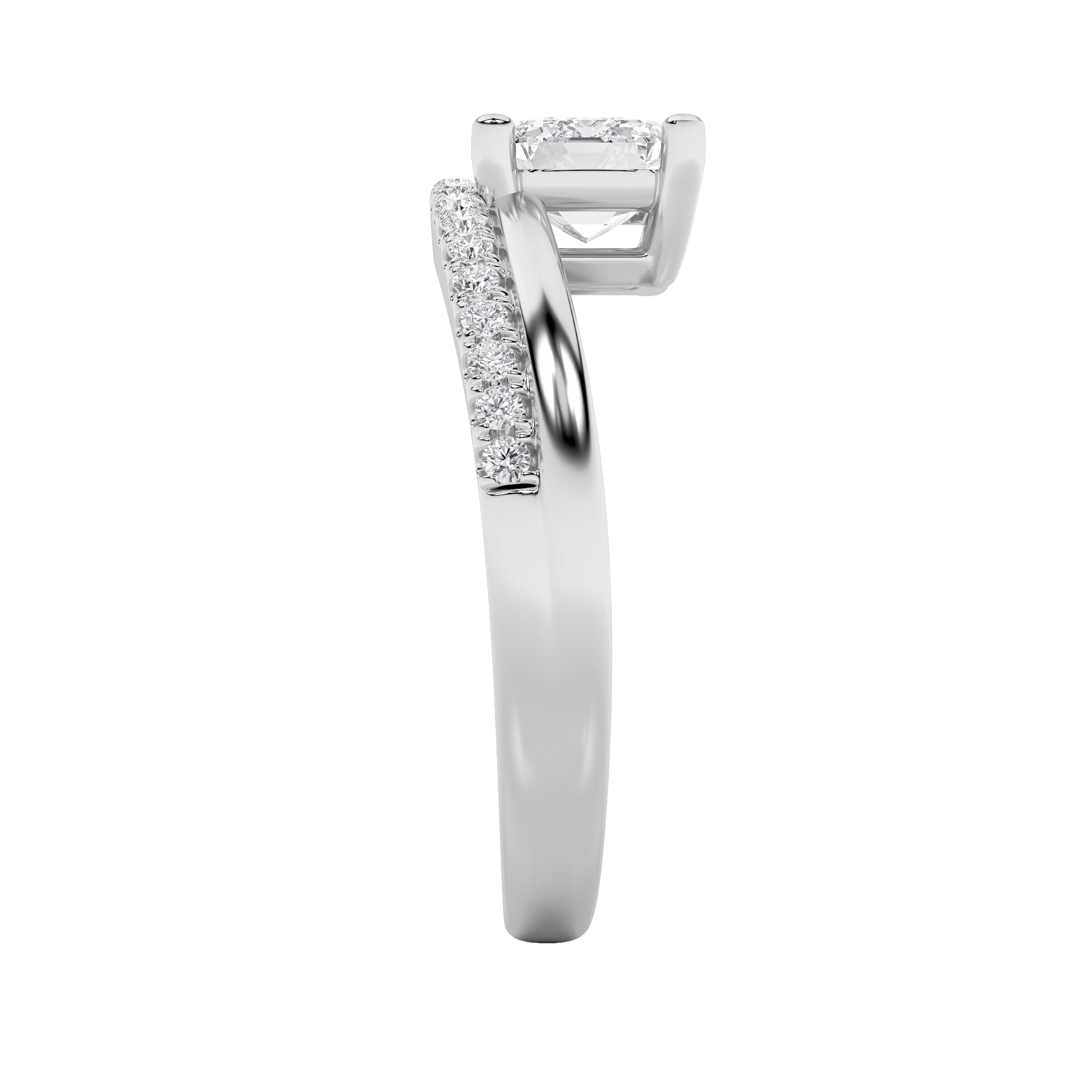 1.5Cttw Emerald Shaped Lab Grown Diamond (F/VS) East West Accented Solitaire Ring in 14K Gold