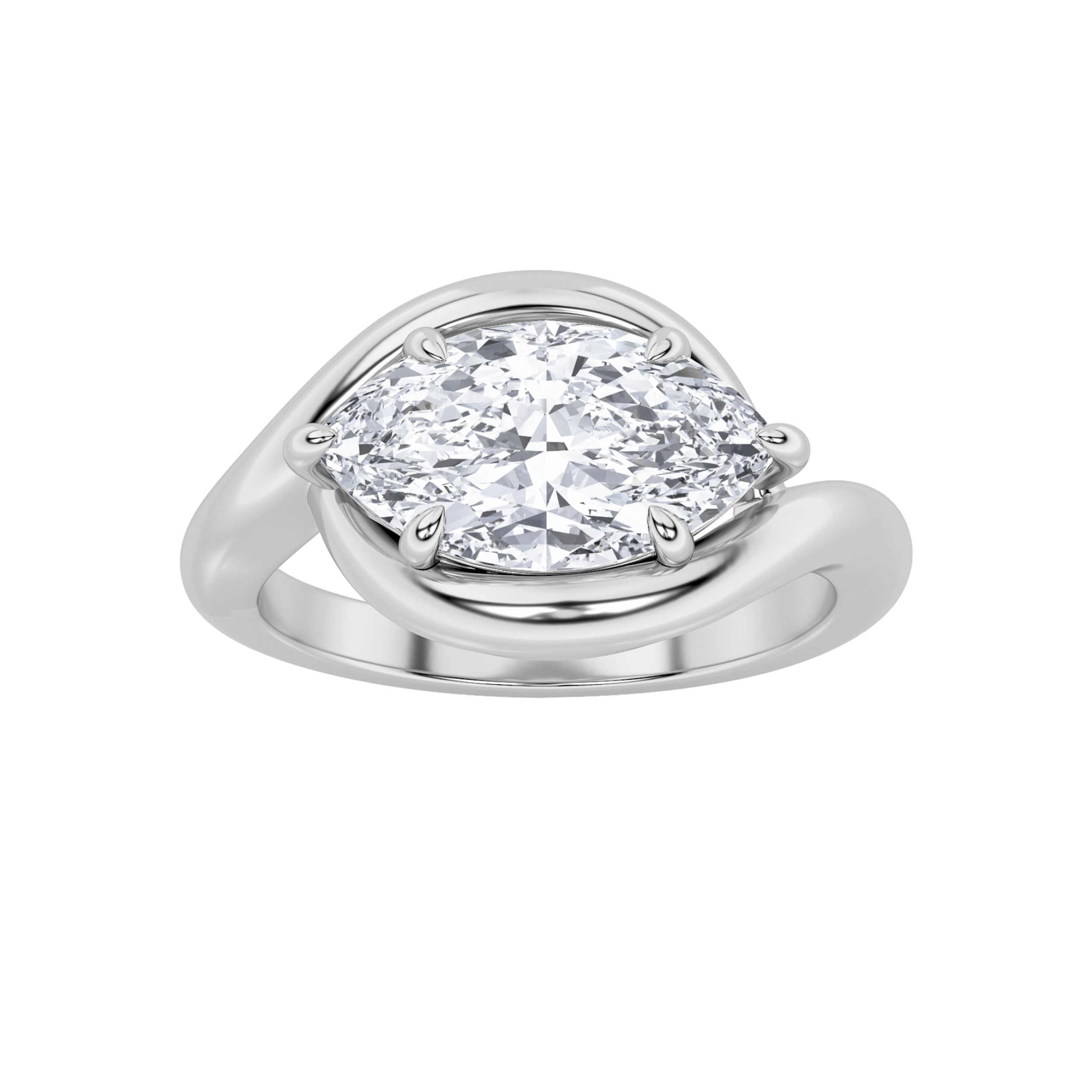 2Cttw Marquise Shaped Lab Grown Diamond (F/VS) East West Solitaire Ring in 14K Gold