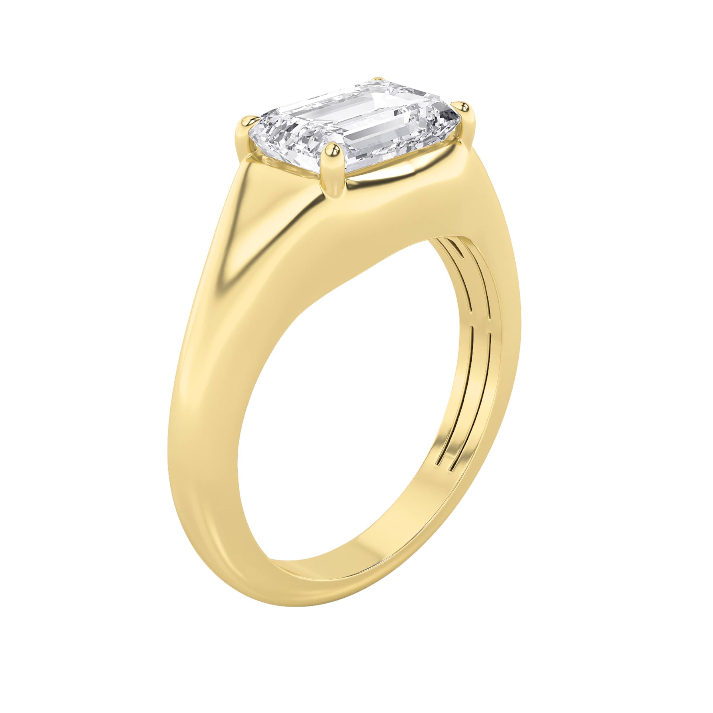 2Cttw Emerald Shaped Lab Grown Diamond (F/VS) EastWest Solitaire Ring in 14K Gold