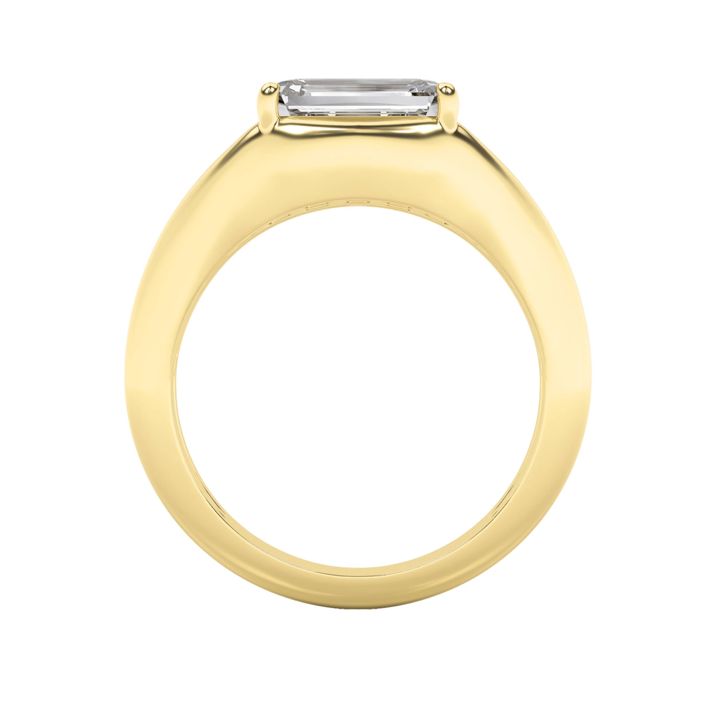 2Cttw Emerald Shaped Lab Grown Diamond (F/VS) EastWest Solitaire Ring in 14K Gold