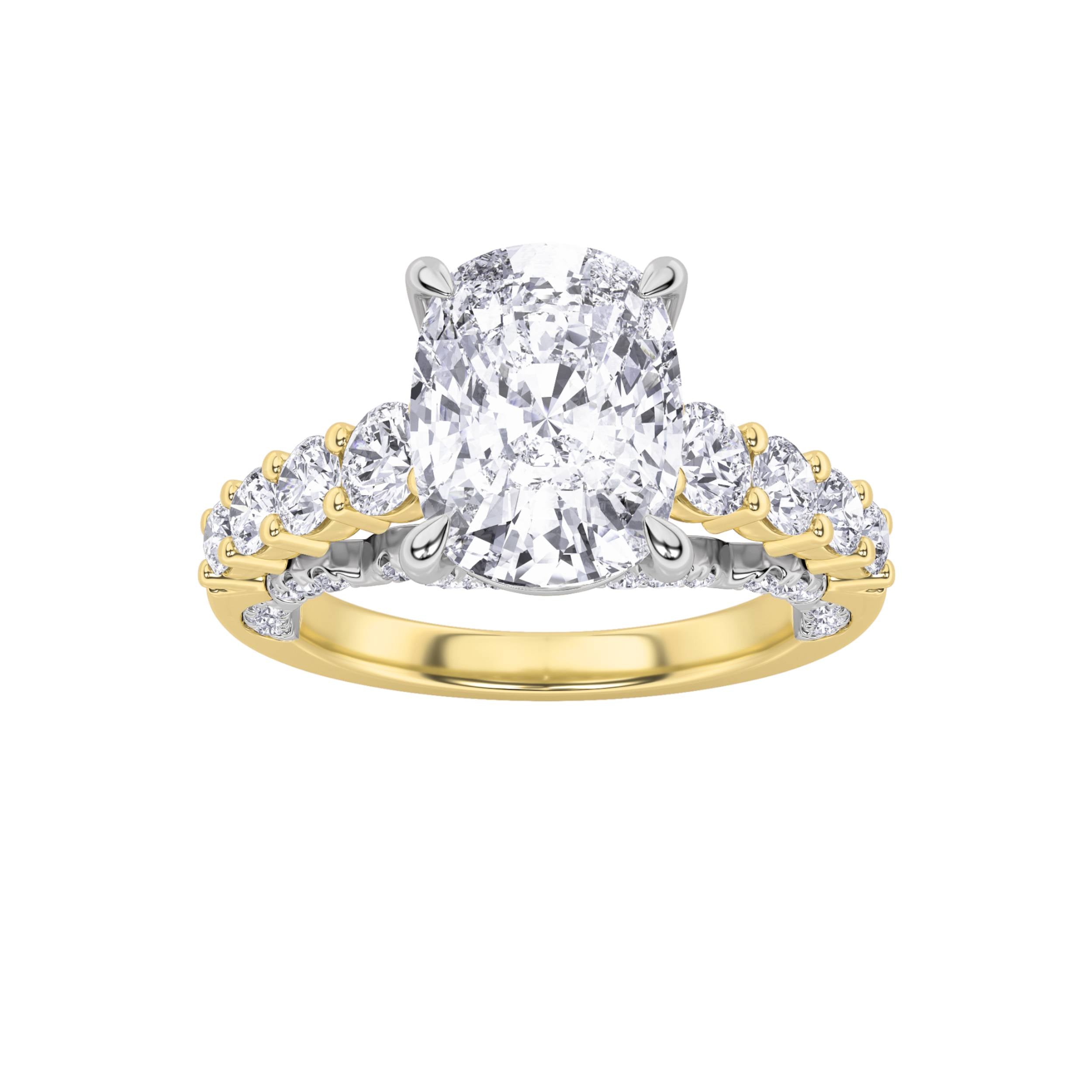 4Cttw Elongated Cushion Shaped Lab Grown Diamond (F/VS)  Ring in 14K Gold