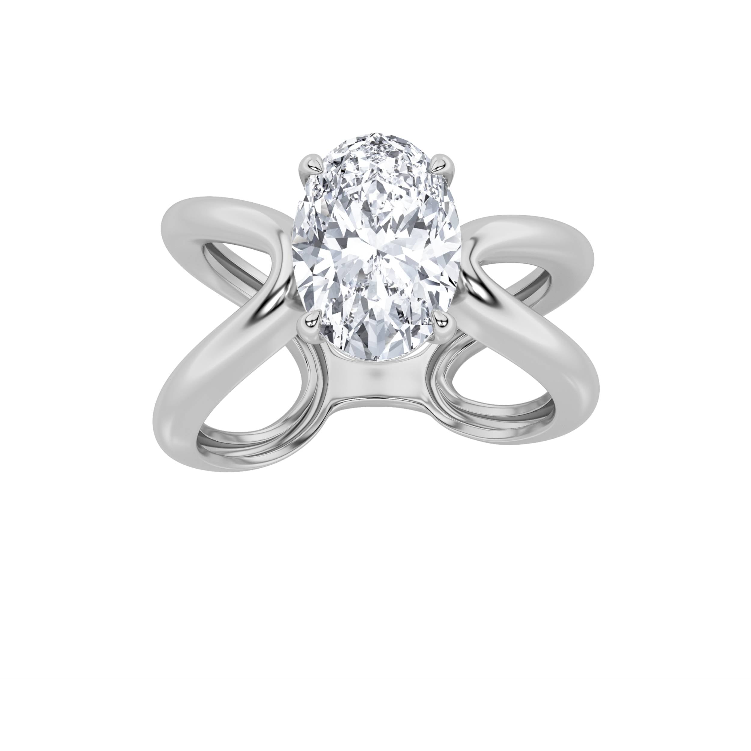 2Cttw Oval Shaped Lab Grown Diamond (F/VS) Criss Cross Fancy Solitaire Ring in 14K Gold