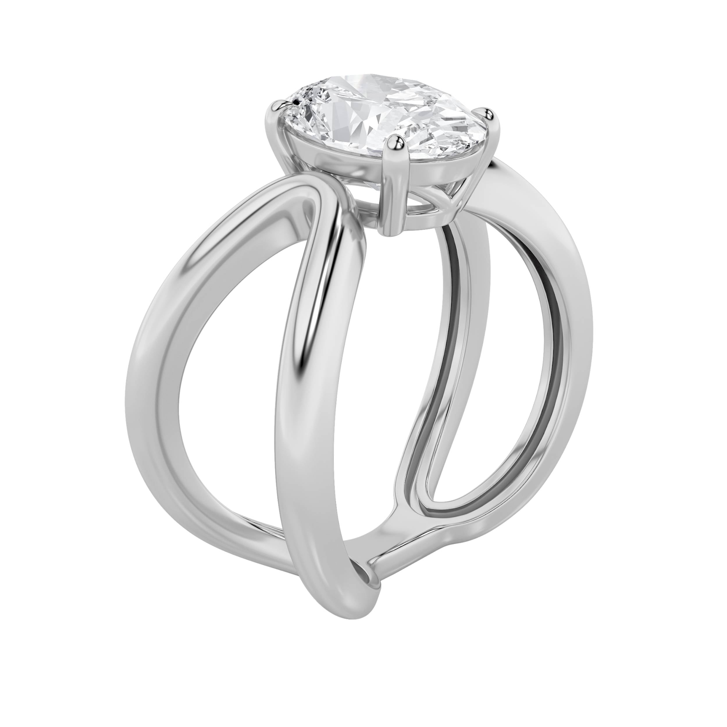 2Cttw Oval Shaped Lab Grown Diamond (F/VS) Criss Cross Fancy Solitaire Ring in 14K Gold