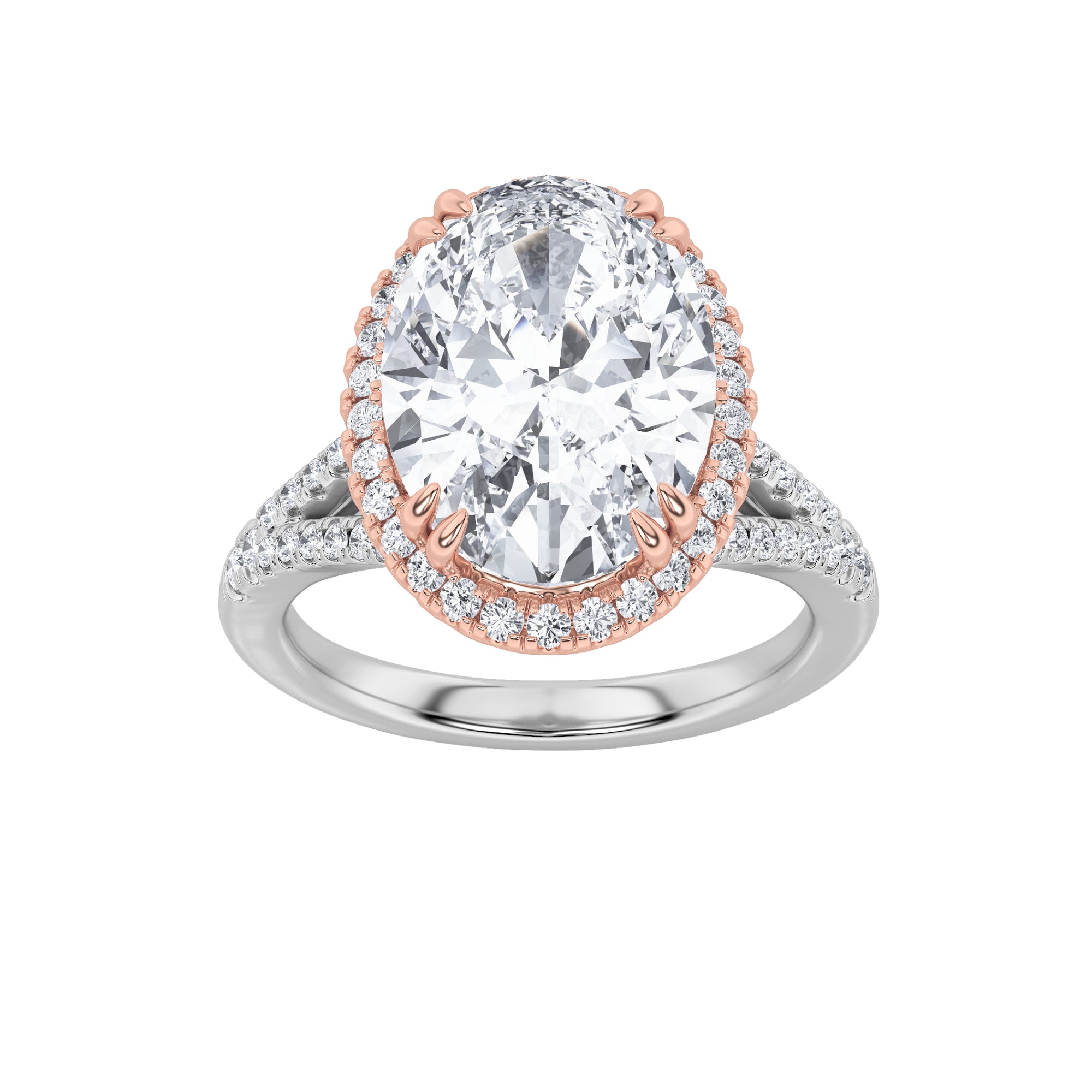 4.5Cttw Oval Shaped Lab Grown Diamond (F/VS) BoldAccented Statement Engagement Ring in 14K Gold