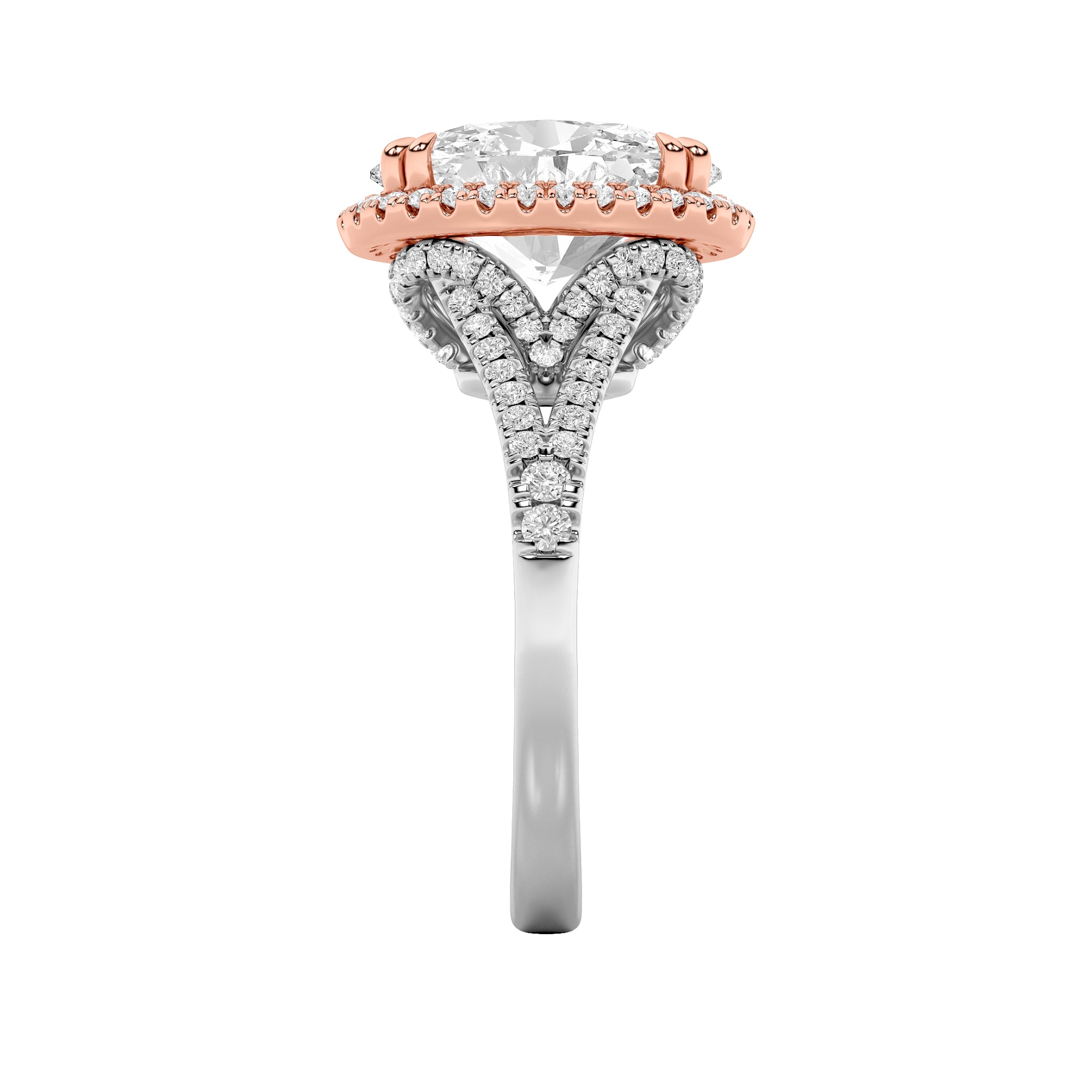4.5Cttw Oval Shaped Lab Grown Diamond (F/VS) BoldAccented Statement Engagement Ring in 14K Gold