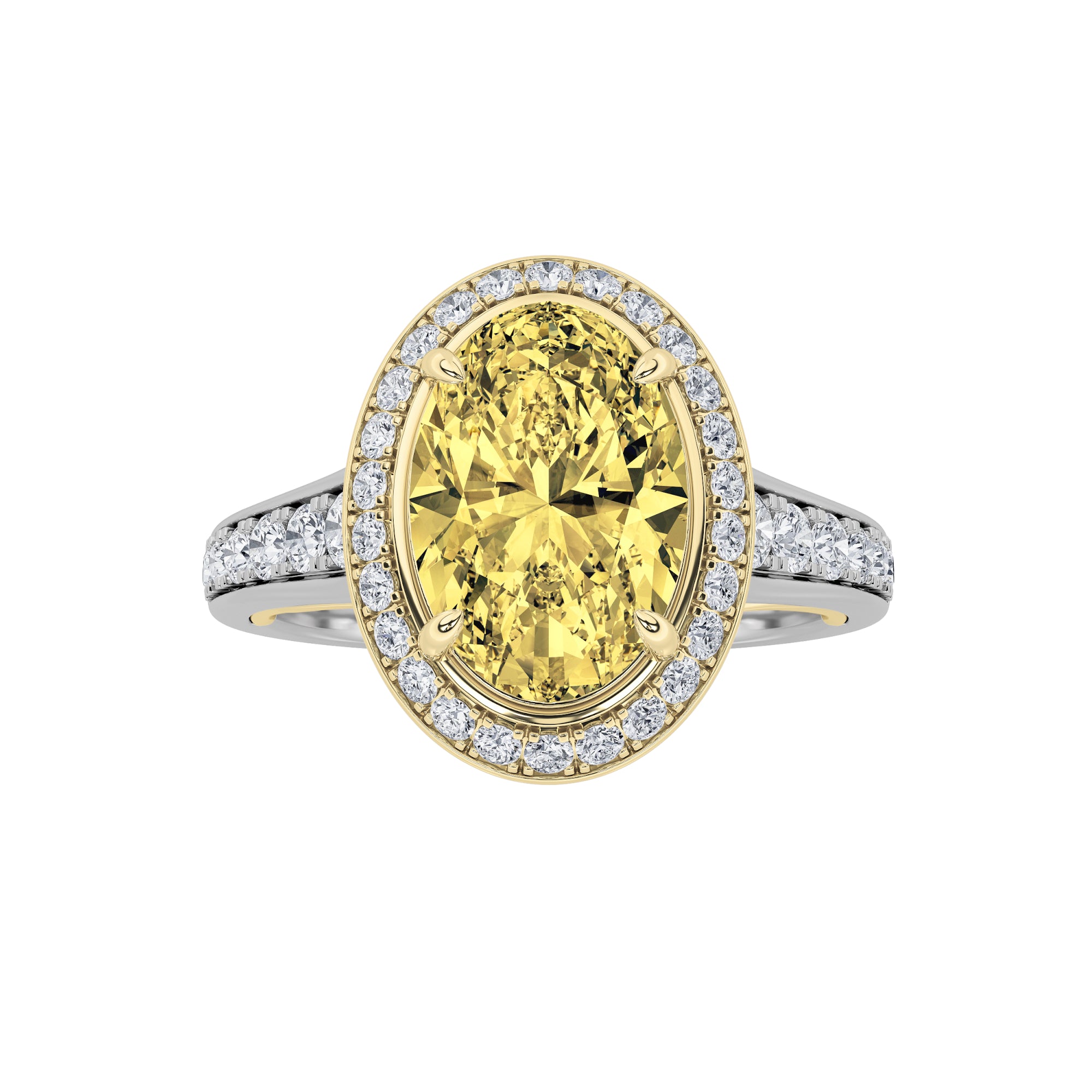 3.5Cttw Oval Shaped Lab Grown Diamond (F/VS) BoldAccented Statement Engagement Ring in 14K Gold