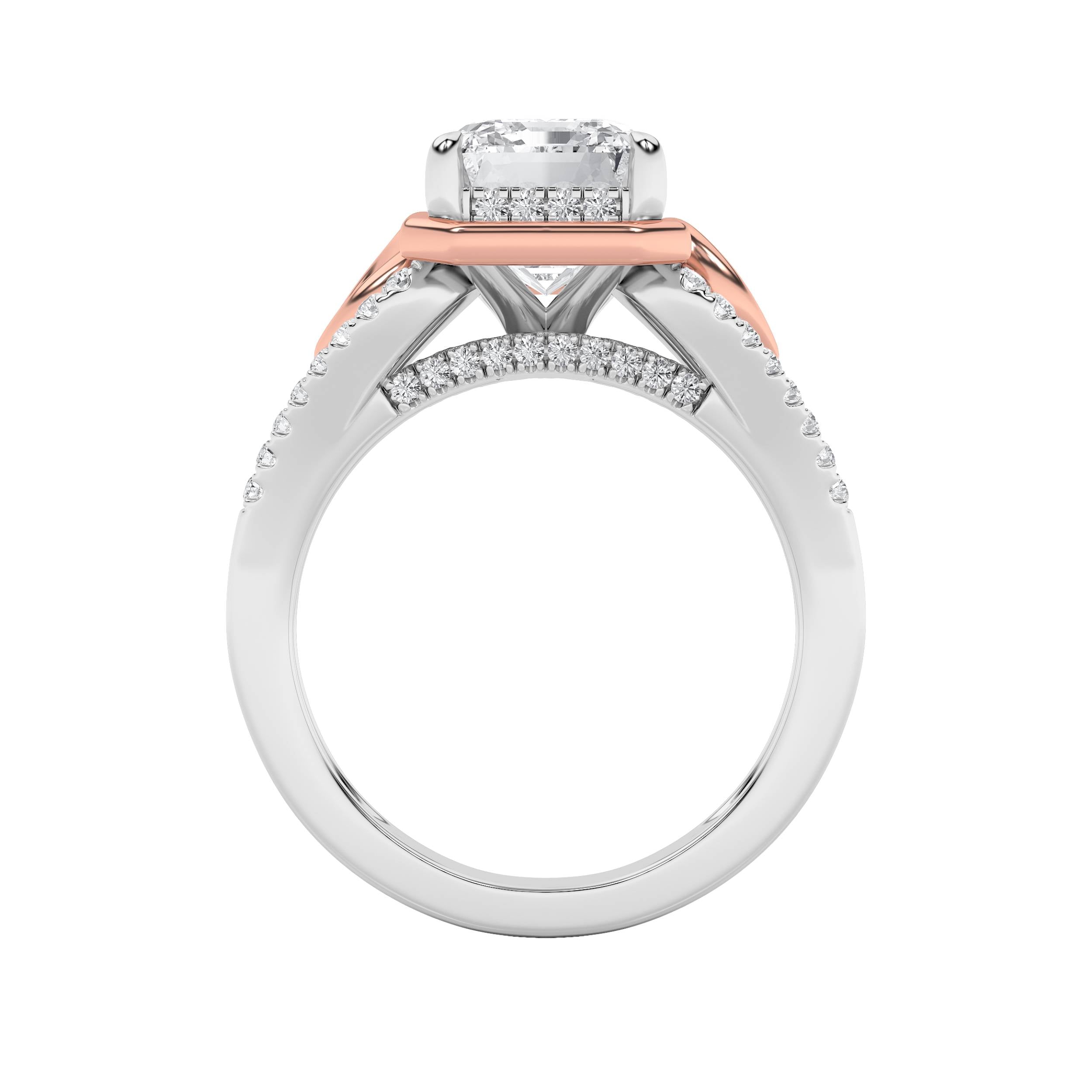 4.25Cttw Emerald Shaped Lab Grown Diamond (F/VS) Bold Accented Two Tone Engagement Ring in 14K Gold