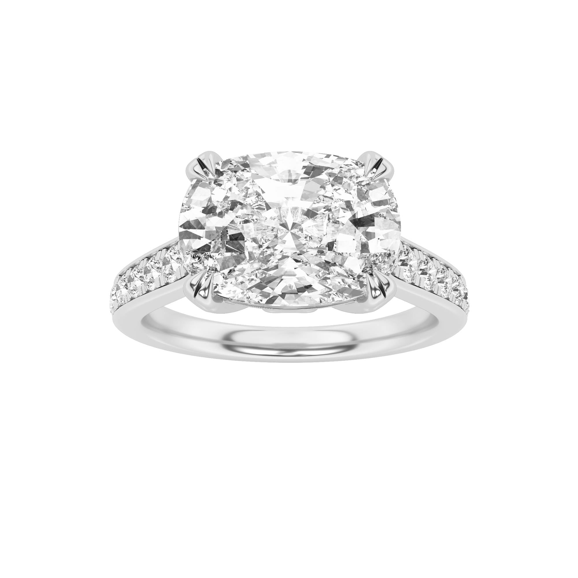 4.5Cttw Elongated Cushion Shaped Lab Grown Diamond(F/VS) Bold Accented East West Set Engagement Ring in 14K Gold