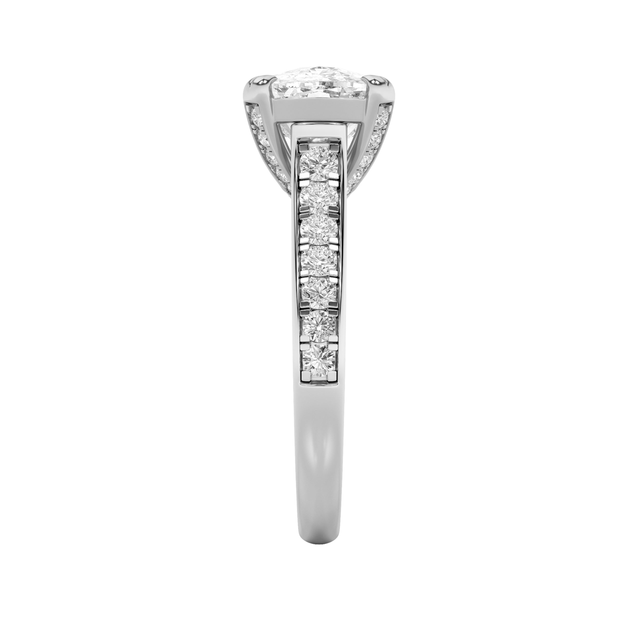 4.5Cttw Elongated Cushion Shaped Lab Grown Diamond(F/VS) Bold Accented East West Set Engagement Ring in 14K Gold