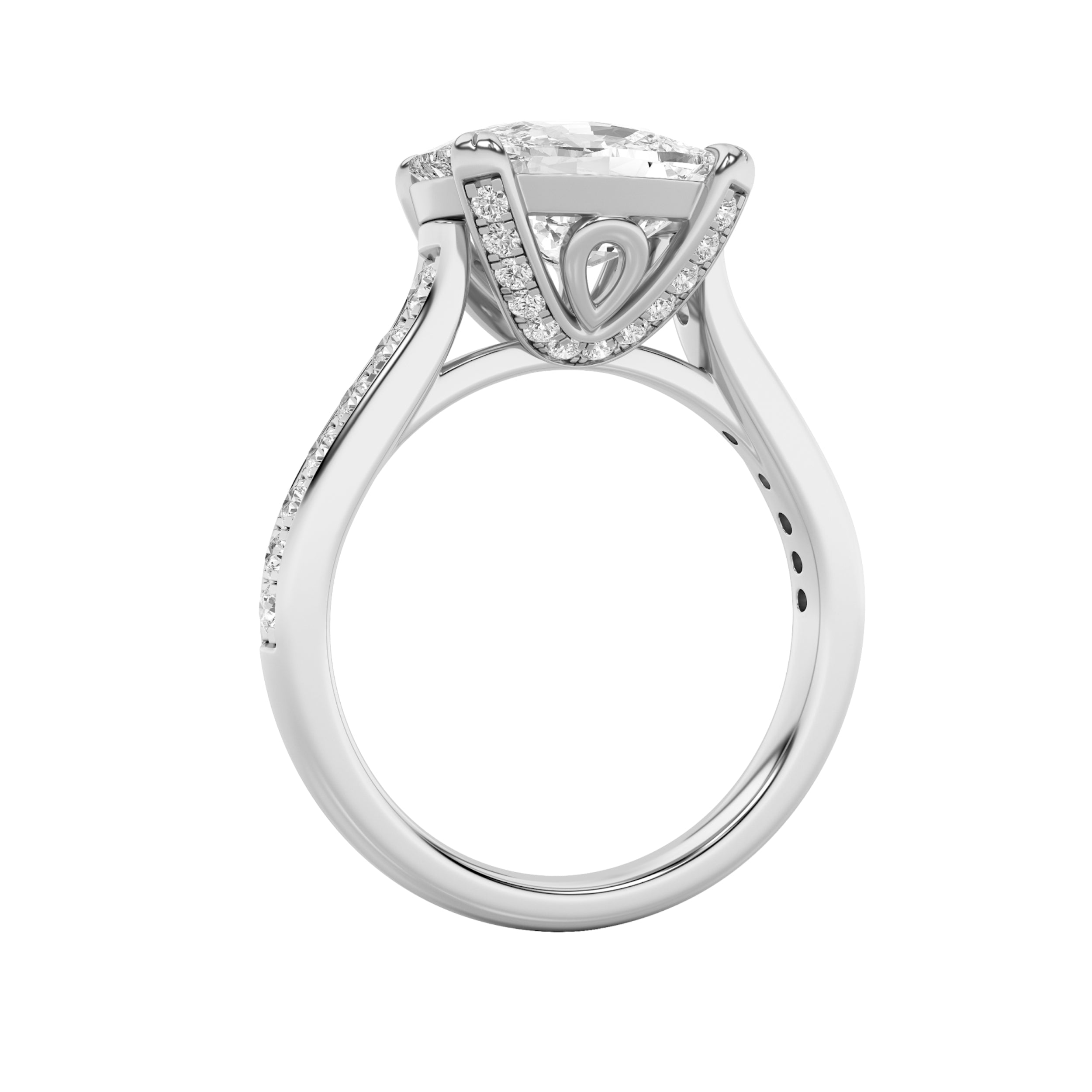 4.5Cttw Elongated Cushion Shaped Lab Grown Diamond(F/VS) Bold Accented East West Set Engagement Ring in 14K Gold