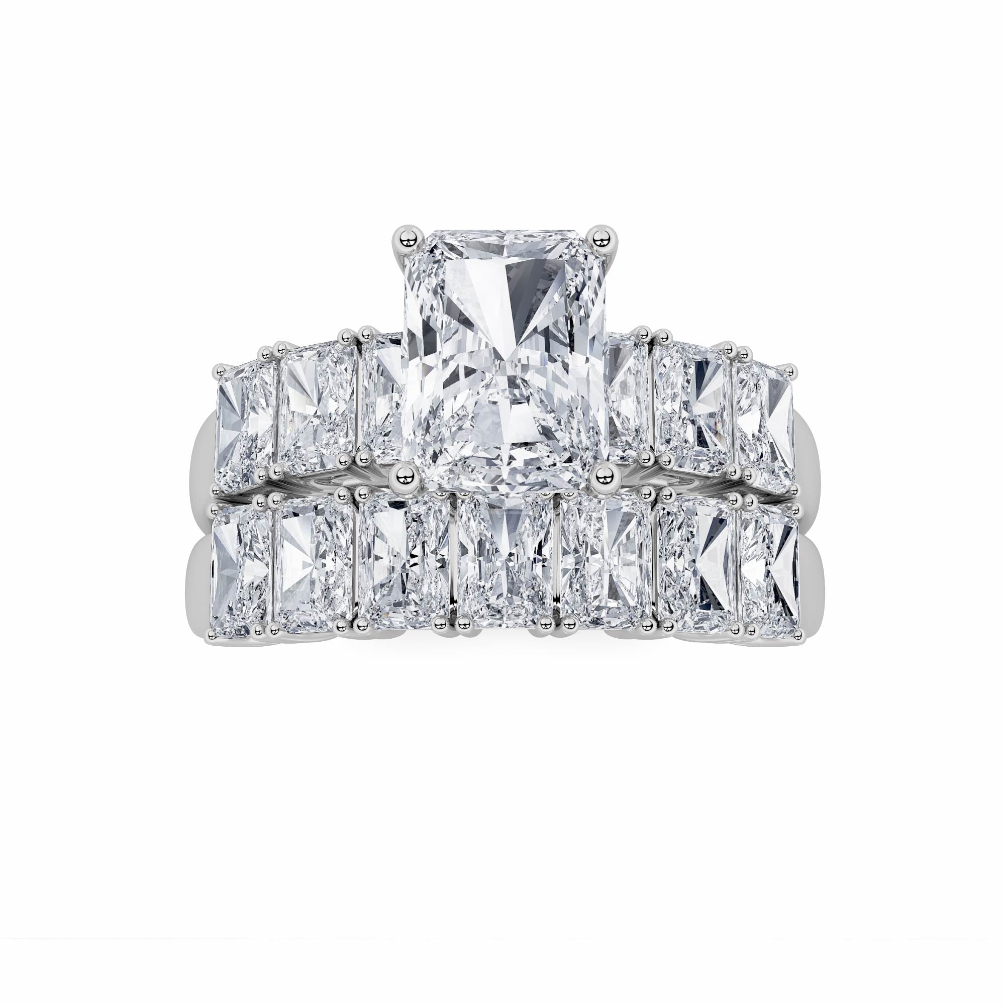 3.5Cttw Radiant Shaped Lab Grown Diamond (G/VS) Bridal Set with Matching Band and  Ring in 14K Gold
