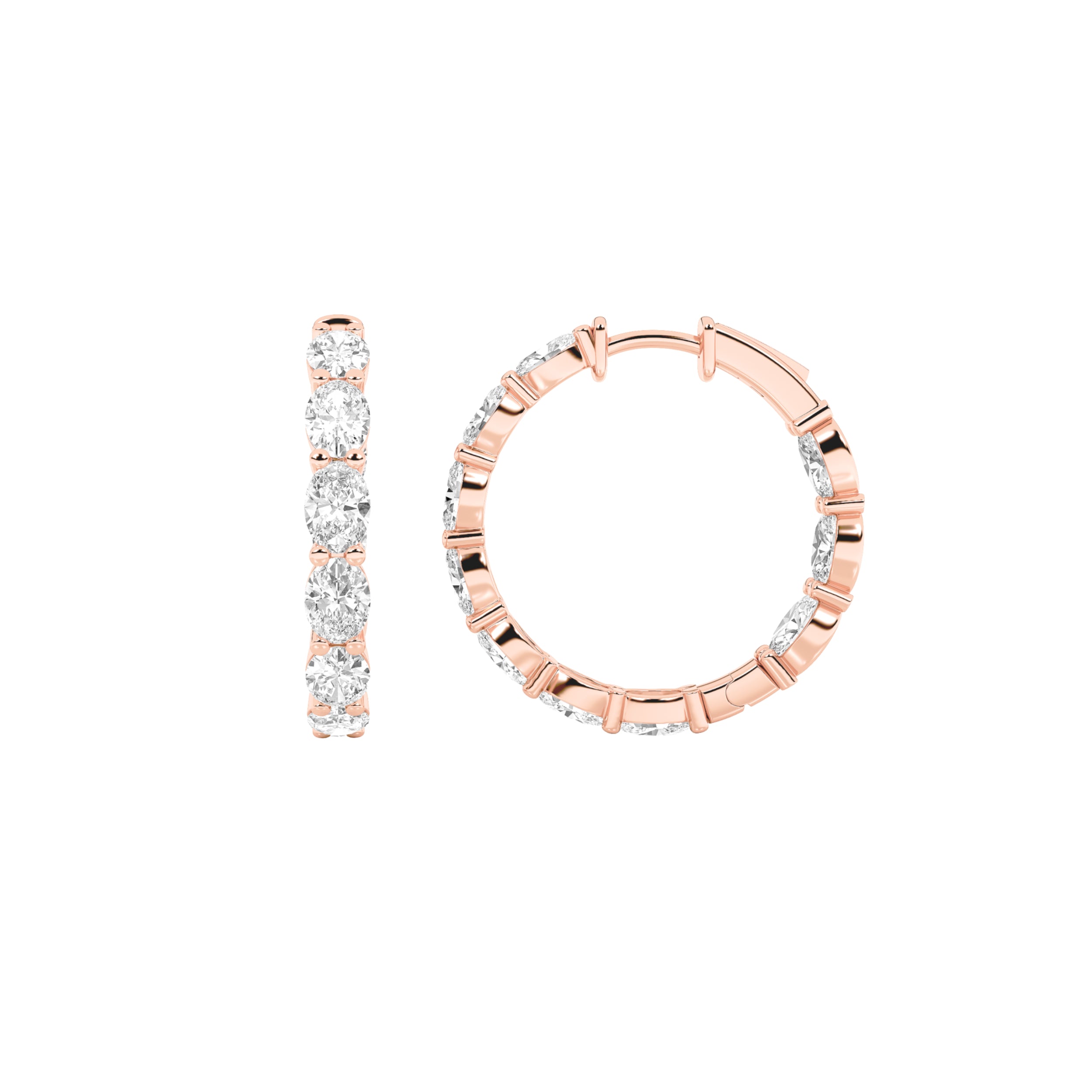 Oval Shaped Lab Grown Diamond Inside Out Hoop Earrings in 14K Gold (F/VS)