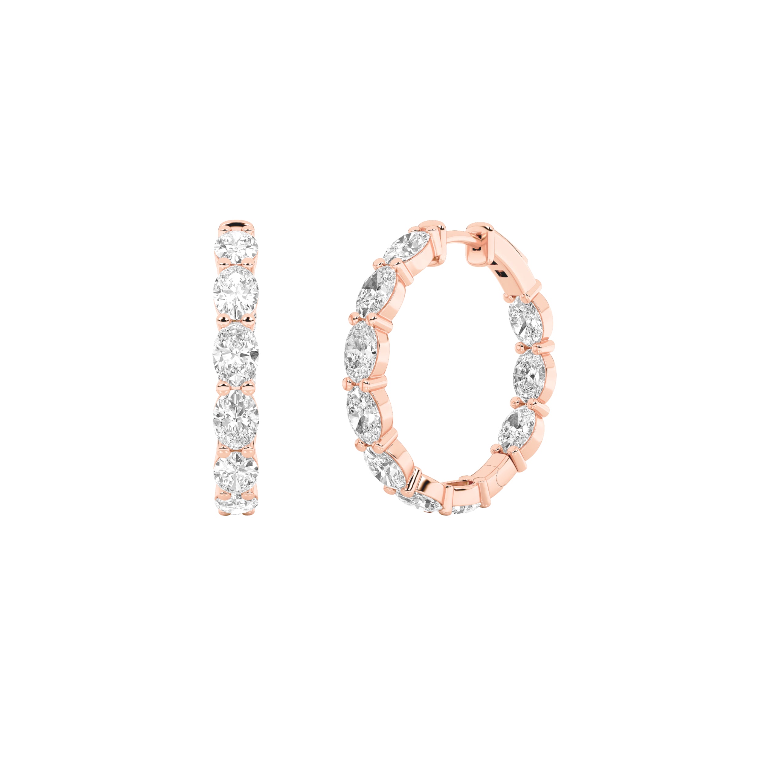 Oval Shaped Lab Grown Diamond Inside Out Hoop Earrings in 14K Gold (F/VS)