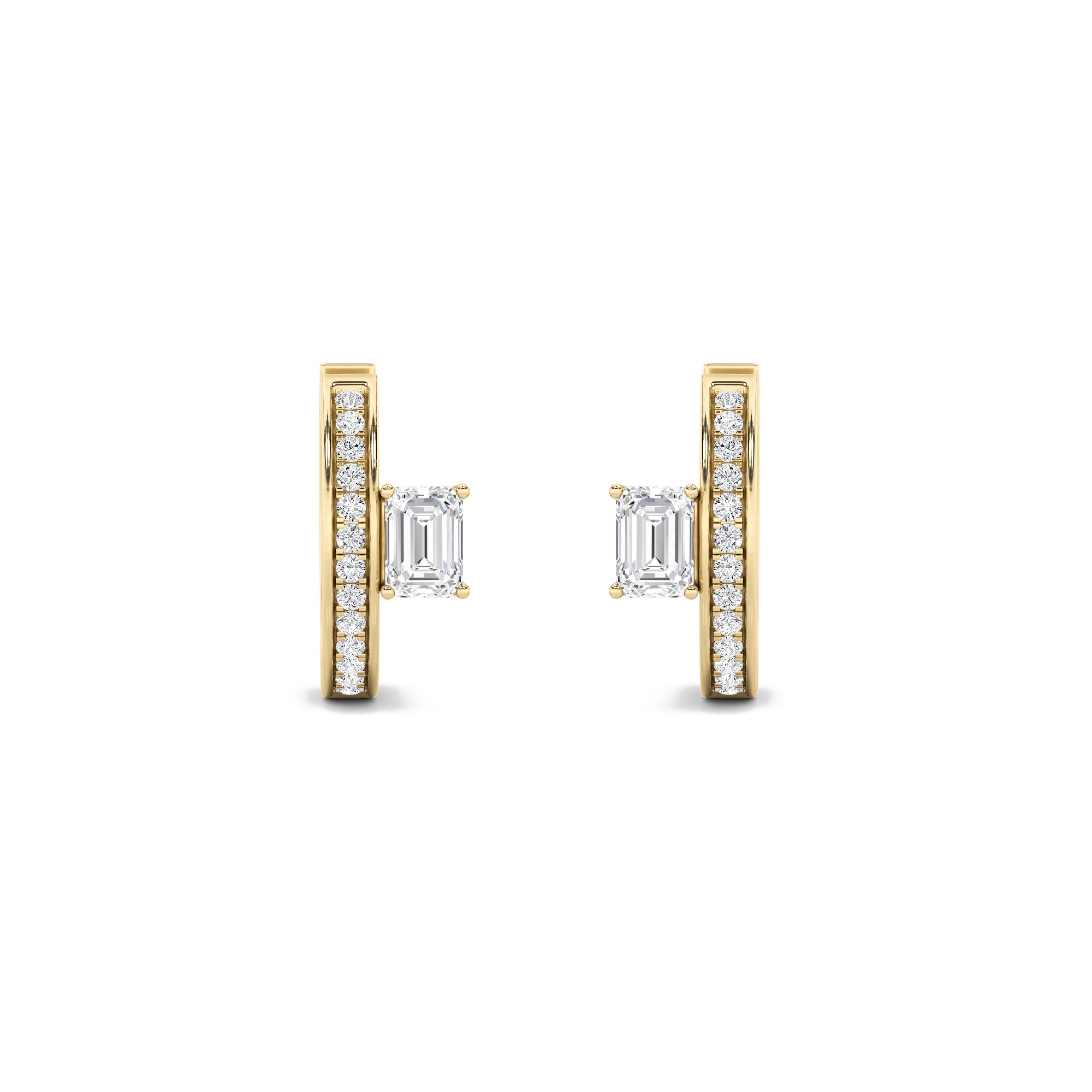 1.25Cttw Emerald Shaped Lab Grown Diamond (F/VS) Accented Huggie Earrings in 14K Yellow Gold