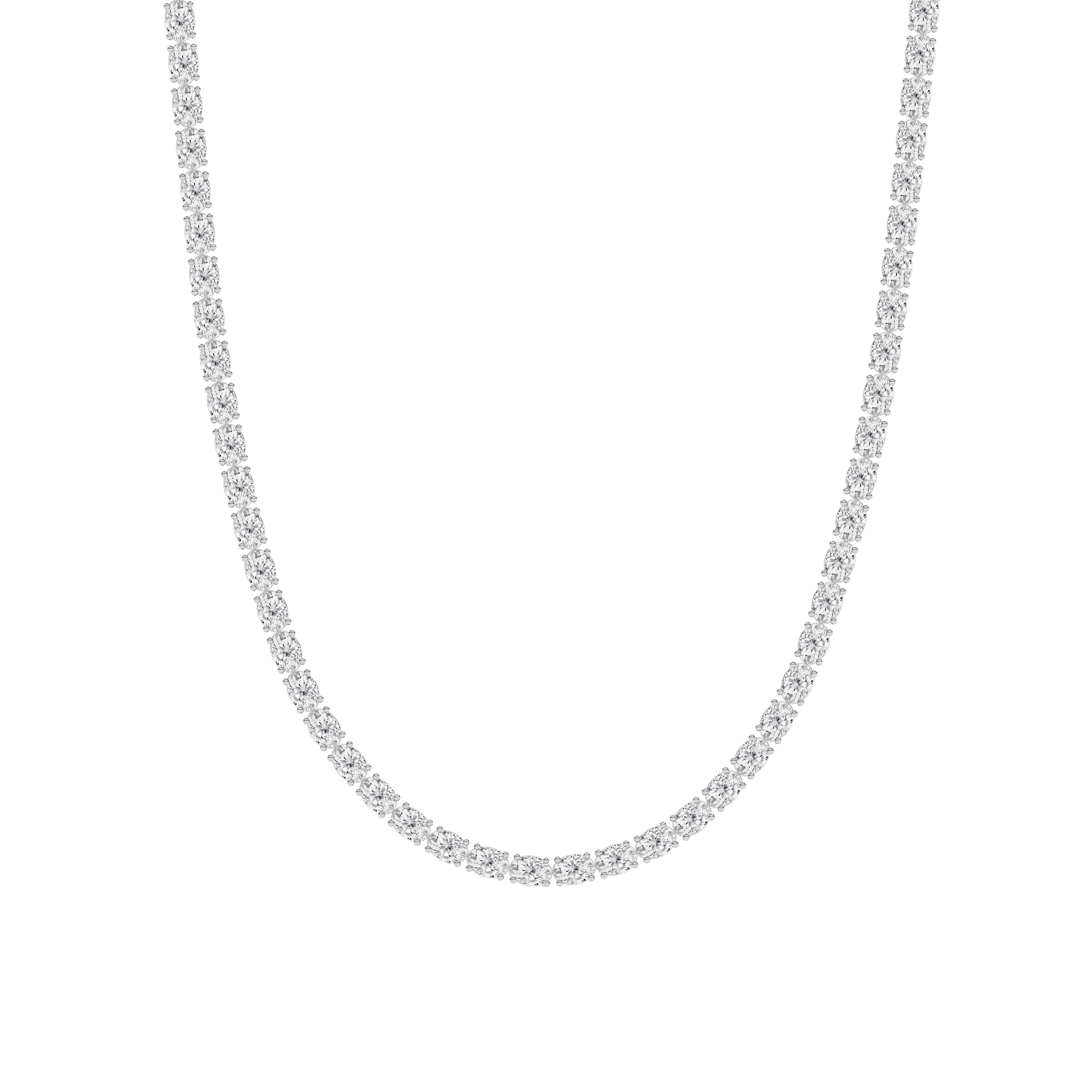 Oval (F/VS) Lab Grown Diamond Prong 14K White Gold Classic Eternity Tennis Necklace
