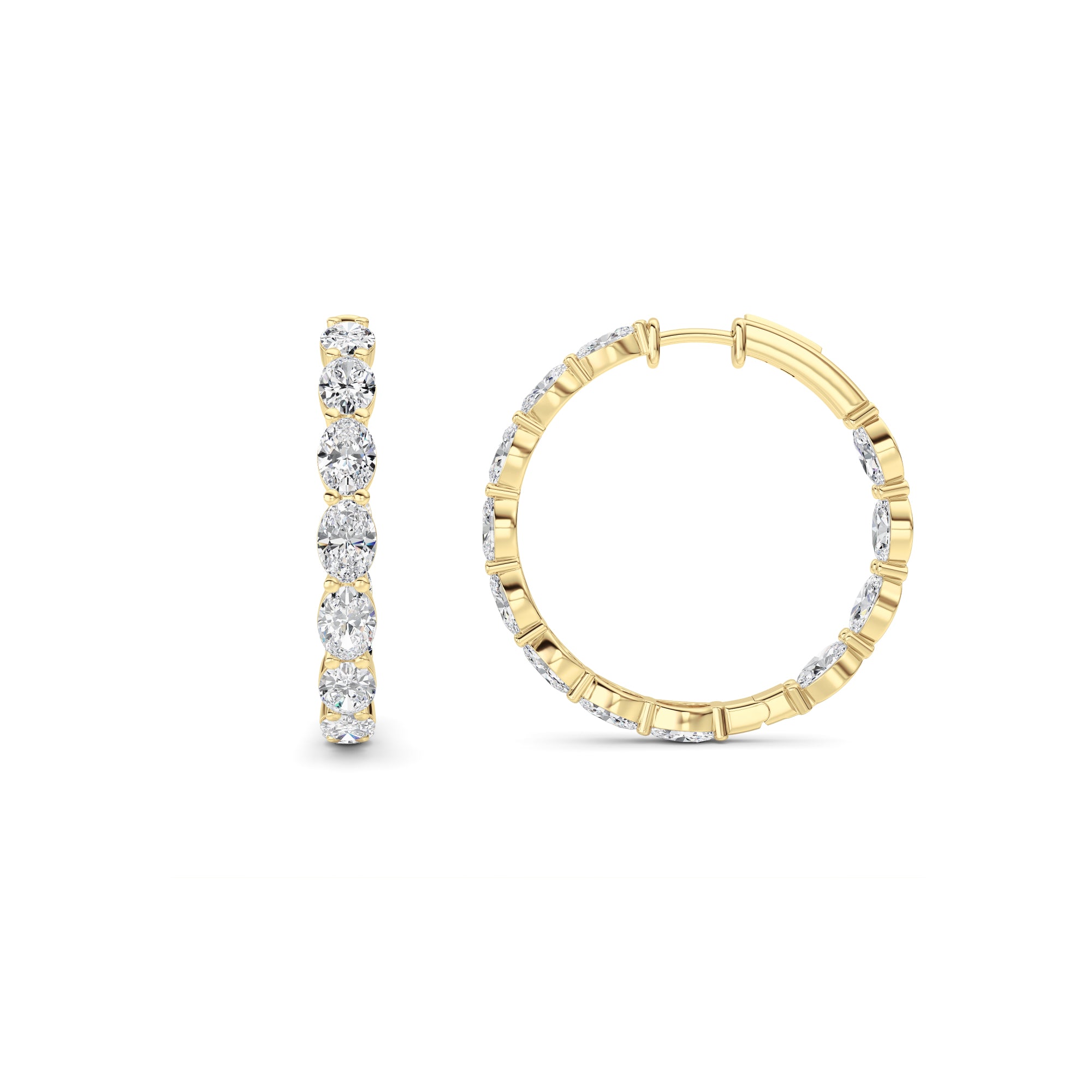 Oval Shaped Lab Grown Diamond (F/VS) InsideOut Hoop Earrings in 14K Yellow Gold