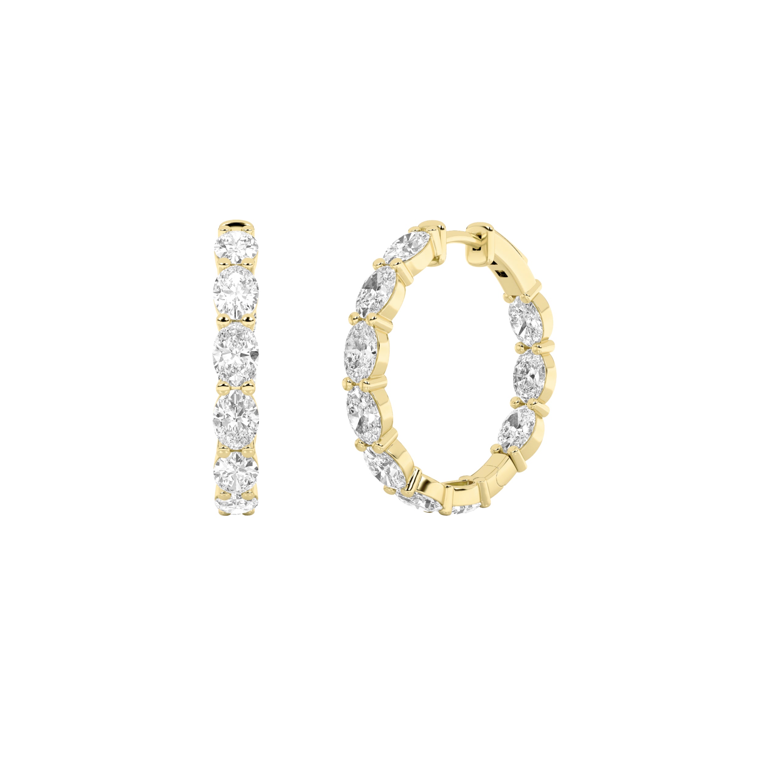 Oval Shaped Lab Grown Diamond (F/VS) InsideOut Hoop Earrings in 14K Yellow Gold