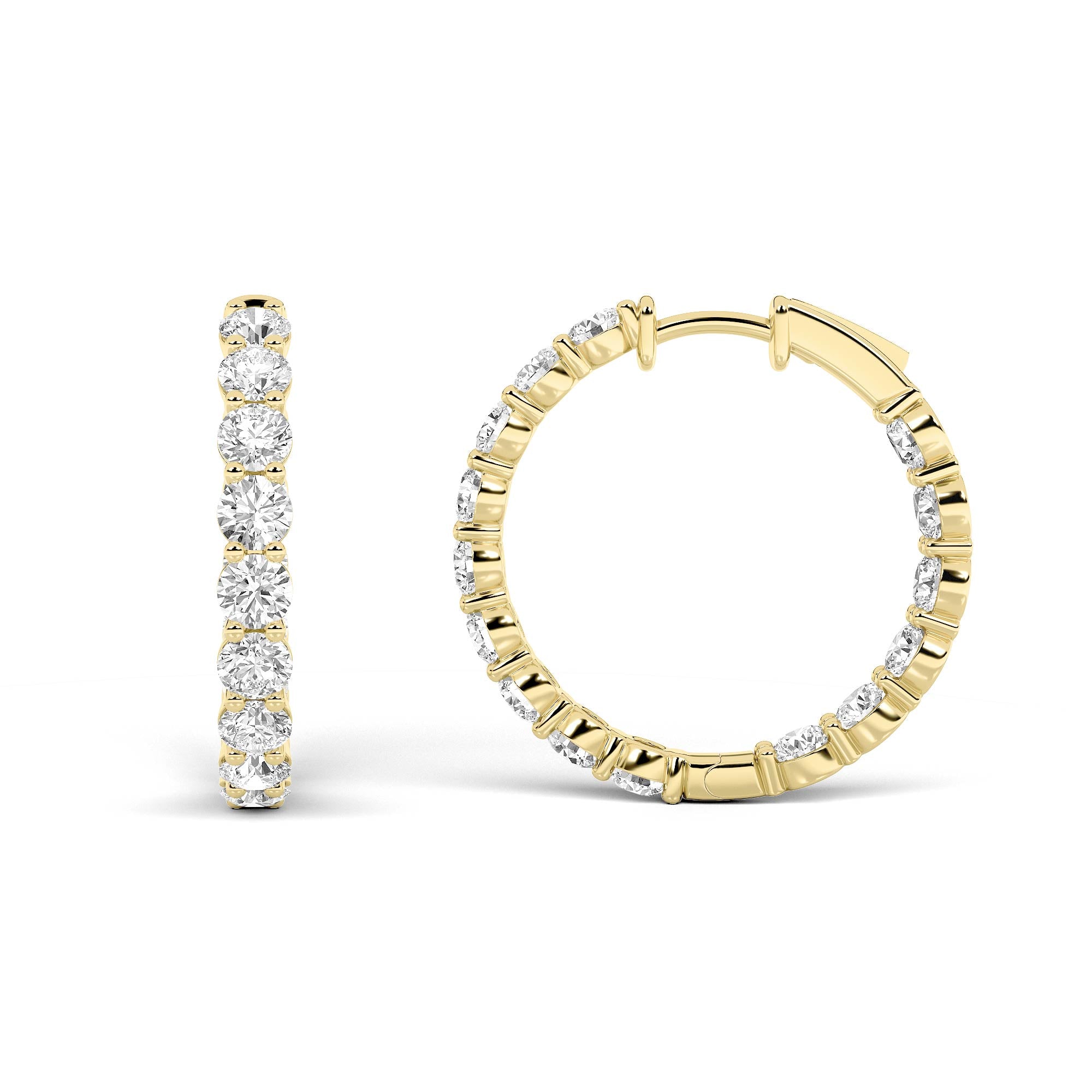 Round Shaped Lab Grown Diamond Inside Out Hoop Earrings in 14K Gold (F/VS)