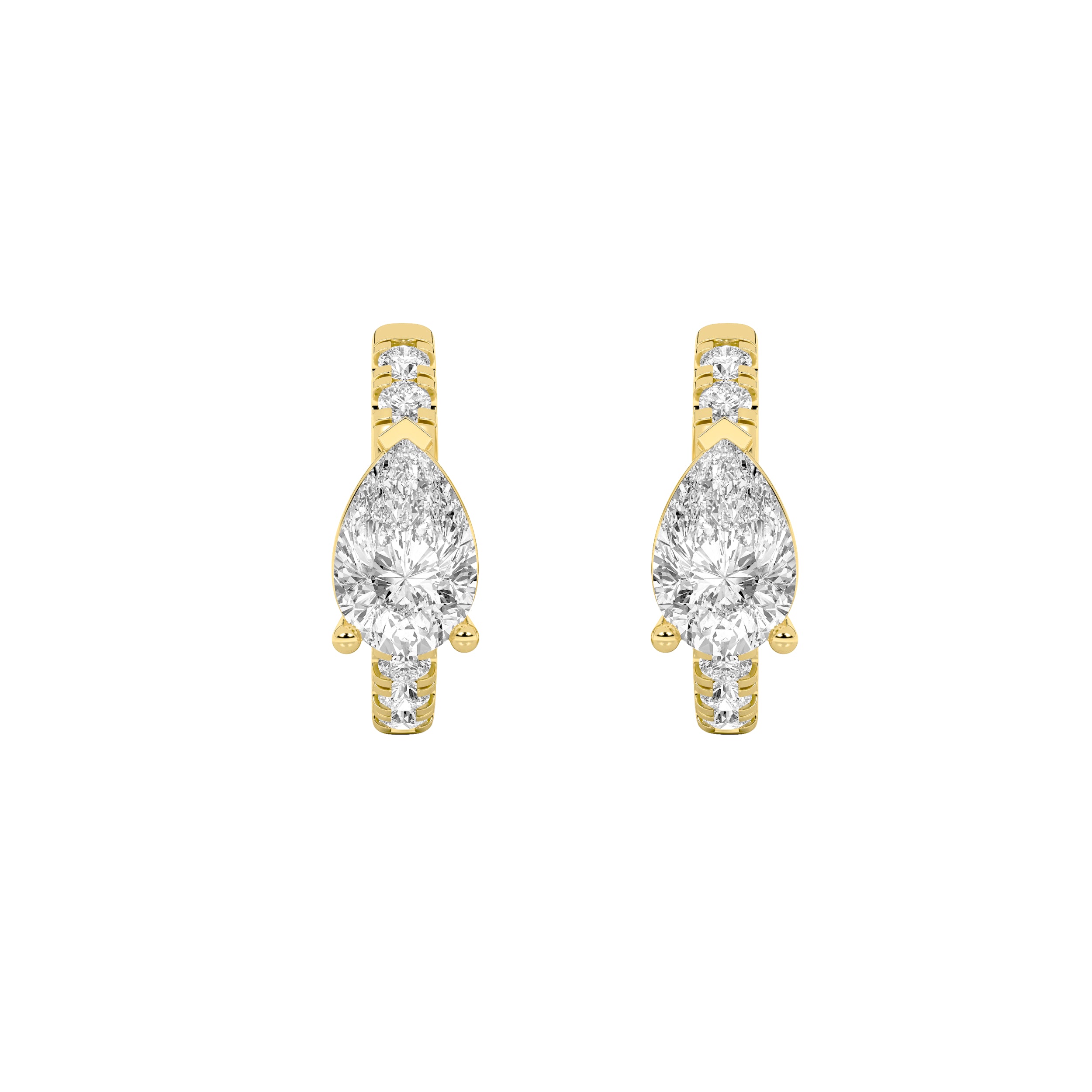 1.5Cttw Pear Shaped Lab Grown Diamond (F/VS) Solitare Accent Huggie Earrings in 14K Gold