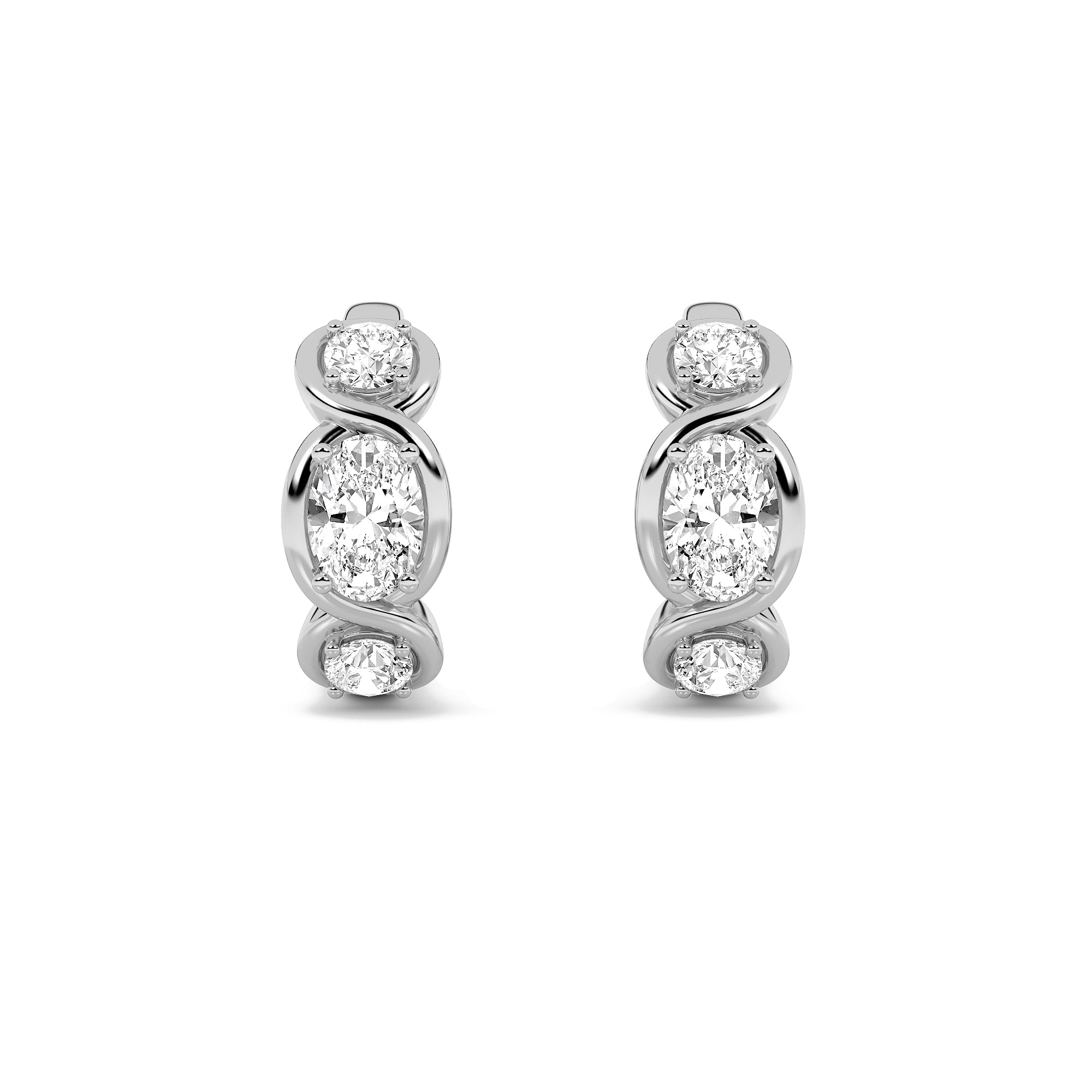 2.5Cttw Oval Shaped Lab Grown Diamond (F/VS) ThreeStone Huggie Earrings in 14K Gold