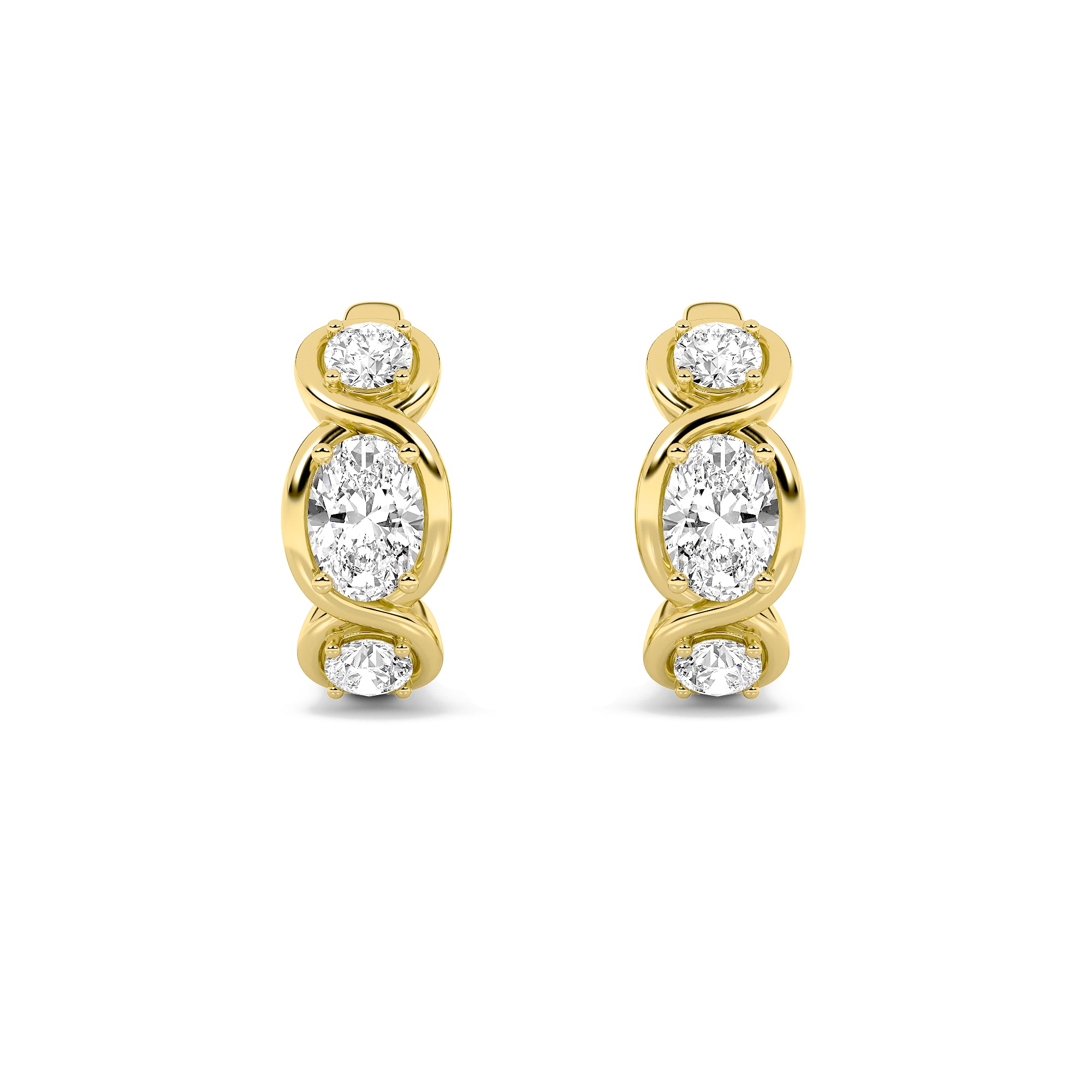 2.5Cttw Oval Shaped Lab Grown Diamond (F/VS) ThreeStone Huggie Earrings in 14K Gold