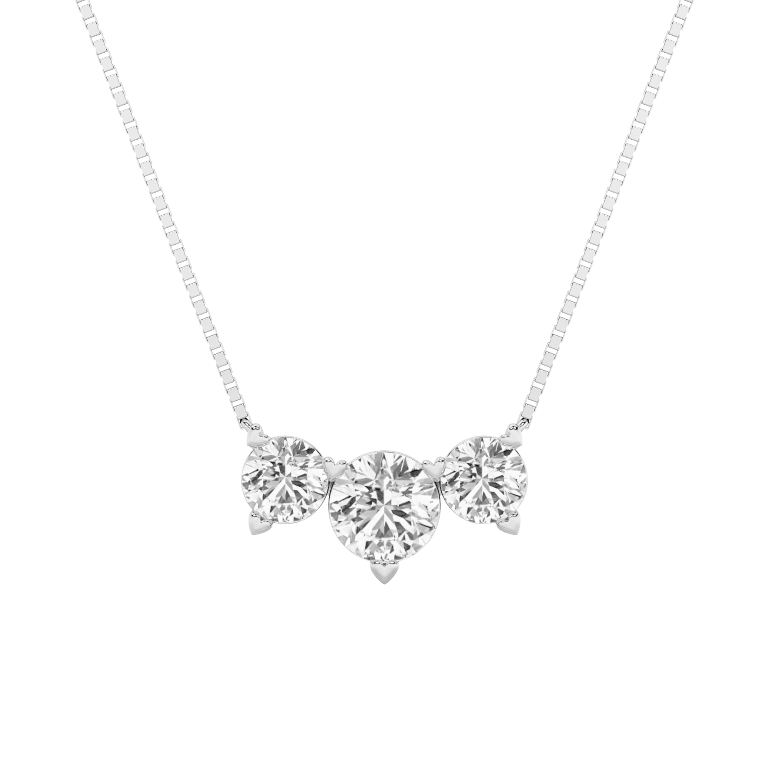 2 Ct Round (F/VS) Lab Grown Diamond Prong 14K White Gold Three-Stone Past Present Future Pendant Necklace