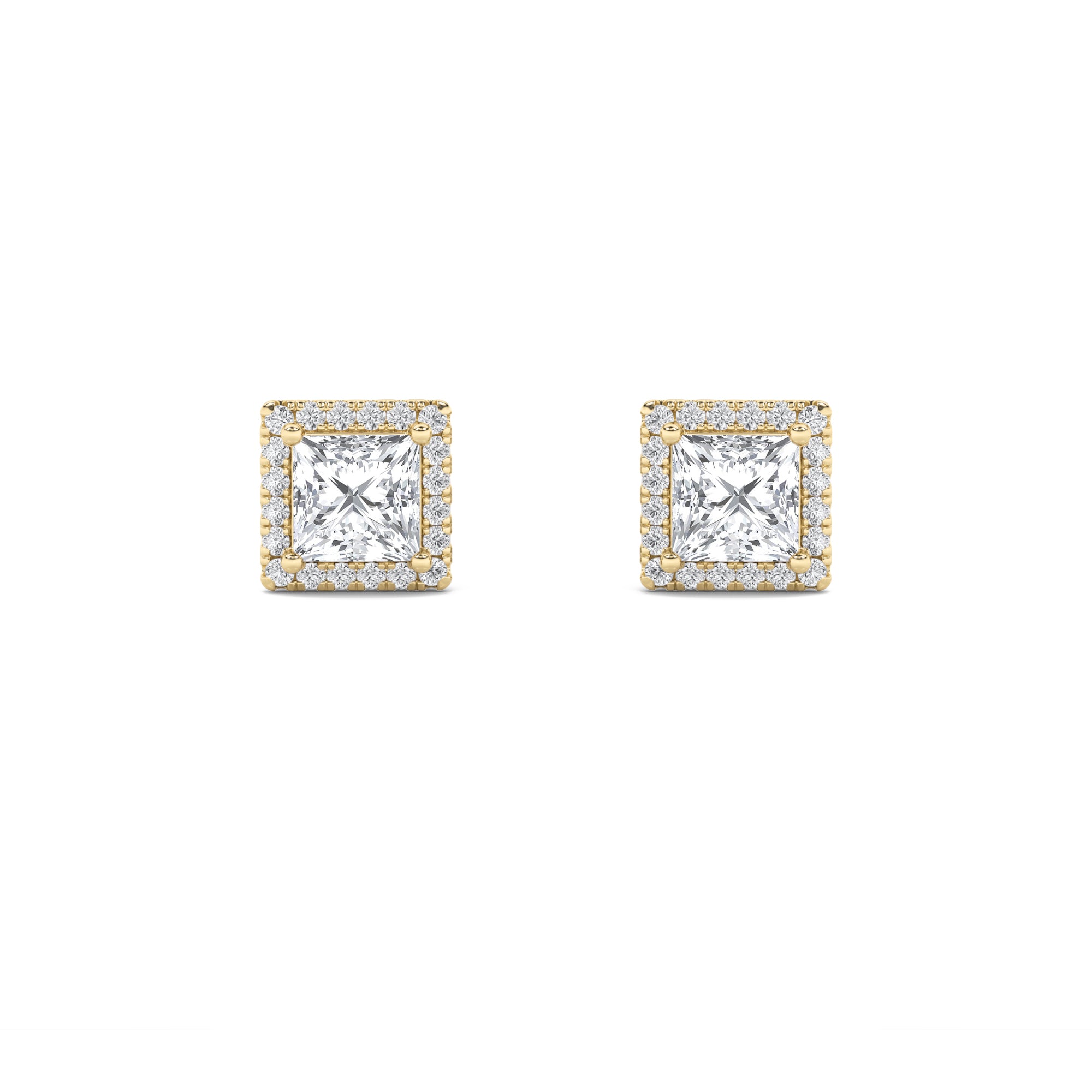 2Cttw Princess Shaped Lab Grown Diamond (F/VS) Halo Stud Earrings in 14K Gold