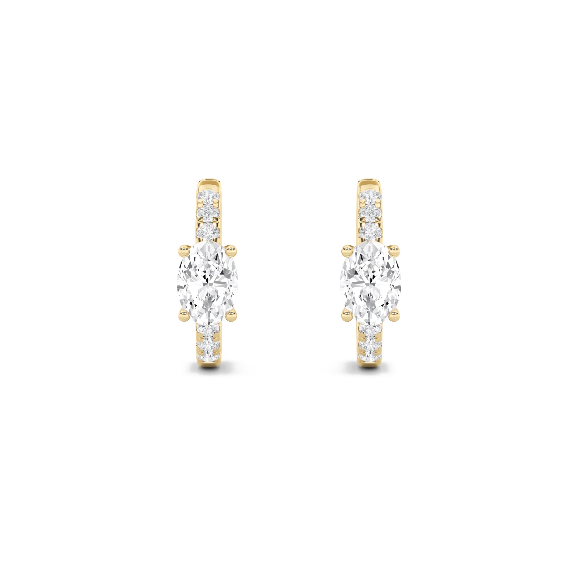 1.5Cttw Oval Shaped Lab Grown Diamond (F/VS) Solitare Accent Huggie Earrings in 14K Gold