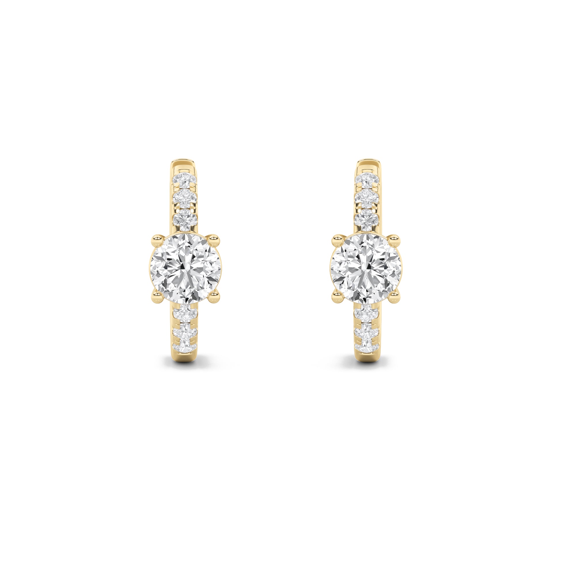 1.5Cttw Round Shaped Lab Grown Diamond (F/VS) Solitare Accent Huggie Earrings in 14K Gold