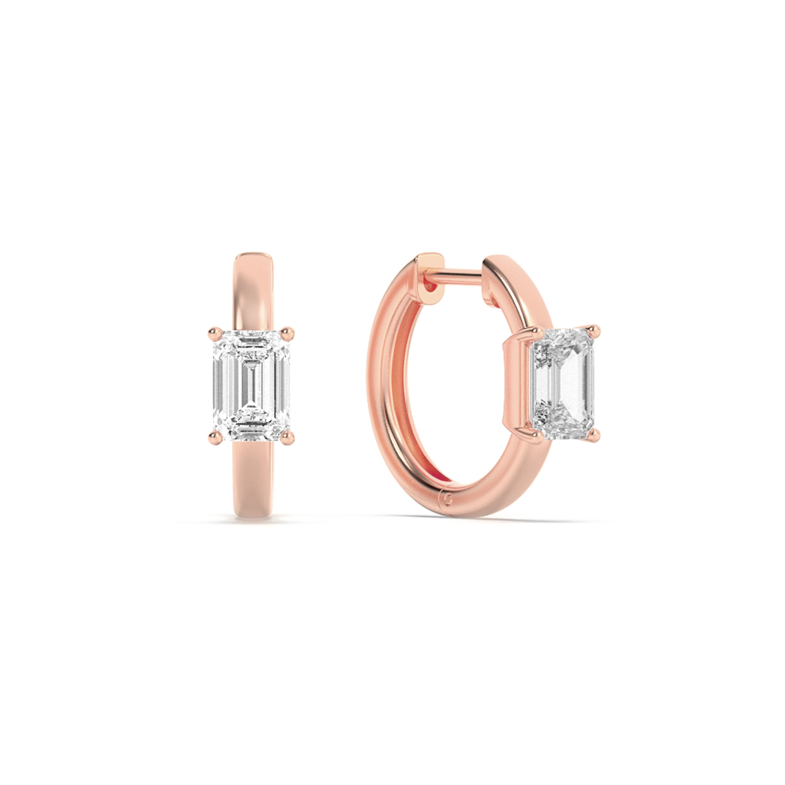 1.5Cttw Emerald Shaped Lab Grown Diamond (F/VS) Solitaire Huggie Earrings in 14K Gold