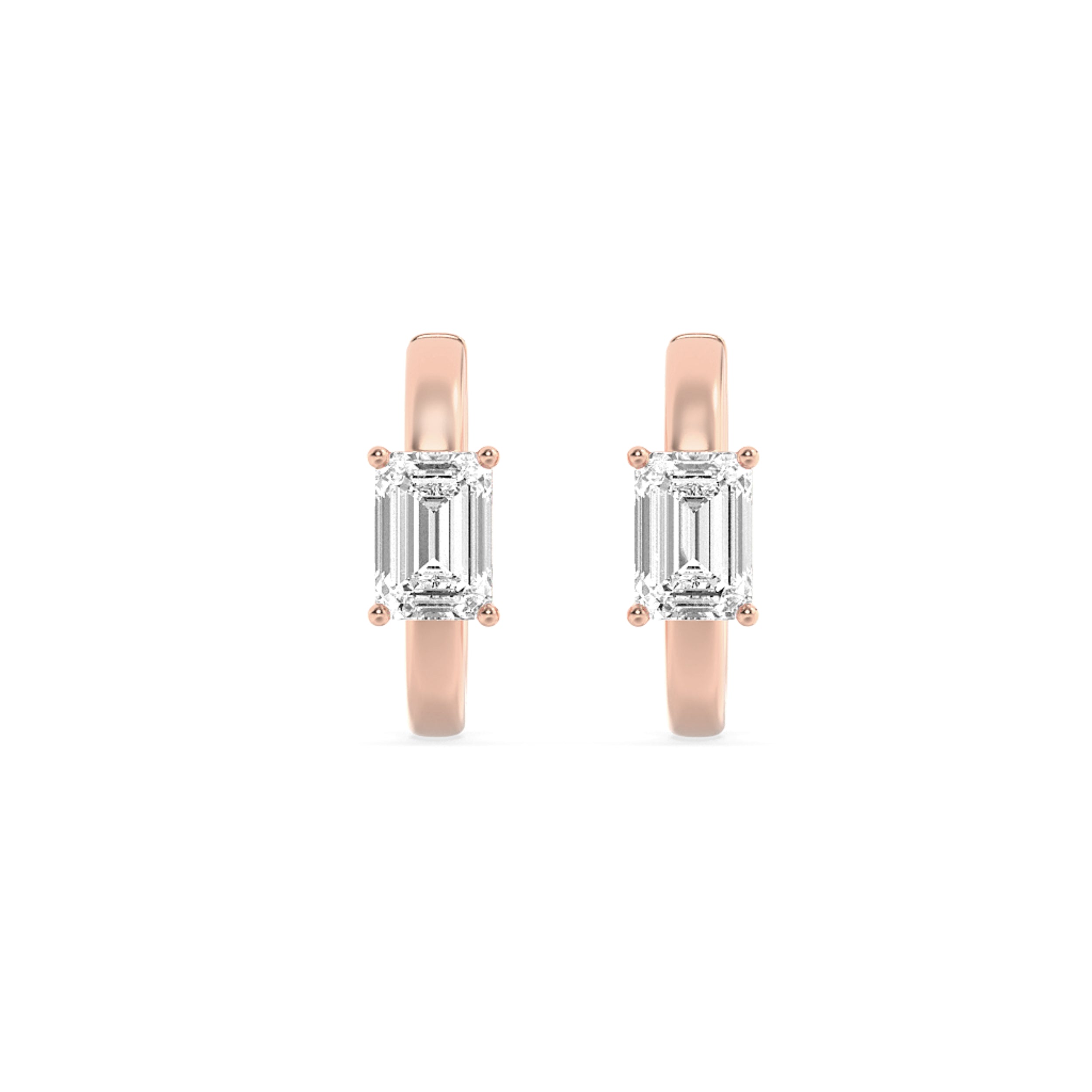 1.5Cttw Emerald Shaped Lab Grown Diamond (F/VS) Solitaire Huggie Earrings in 14K Gold