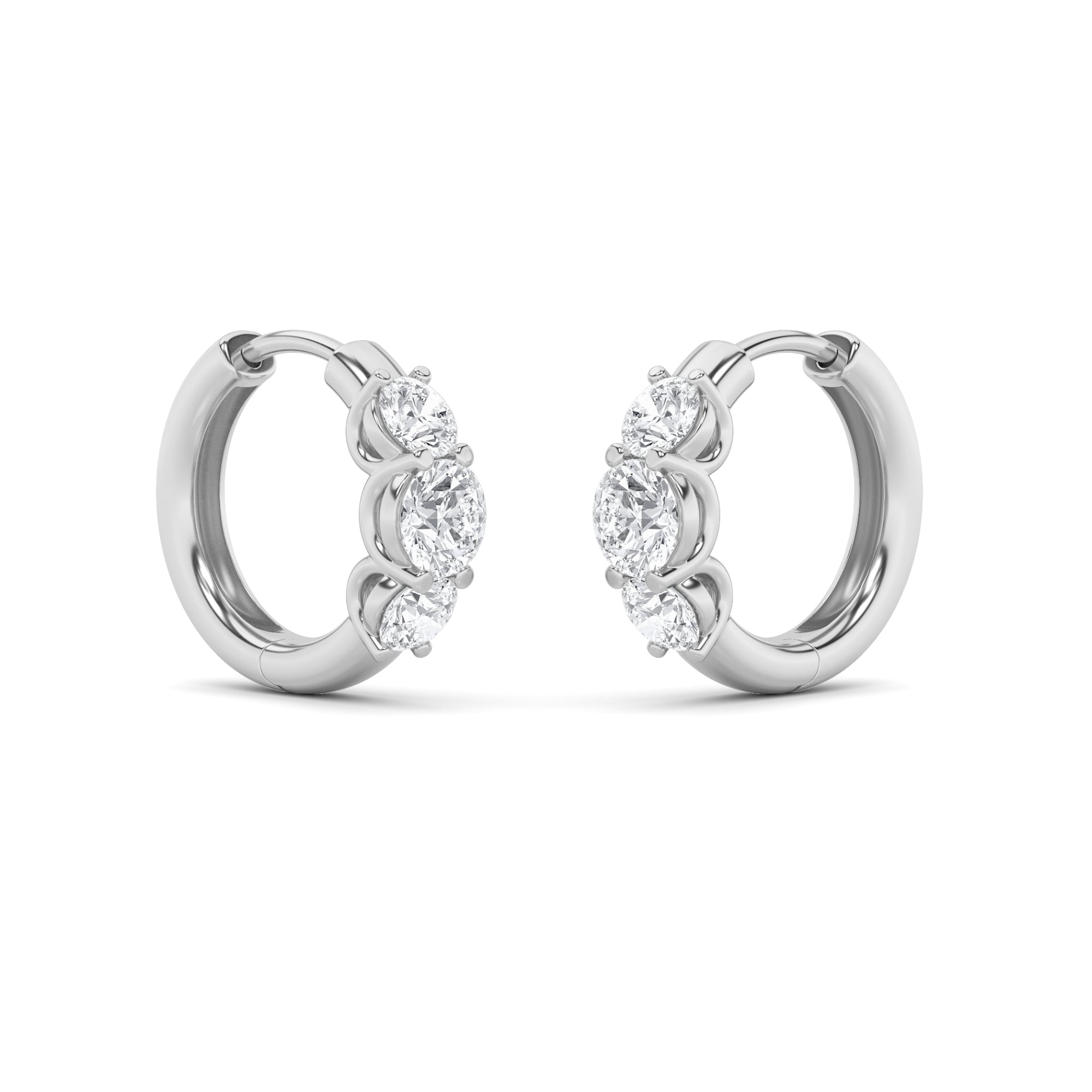 2Cttw Round Shaped Lab Grown Diamond (F/VS) ThreeStone Huggie Earrings in 14K Gold